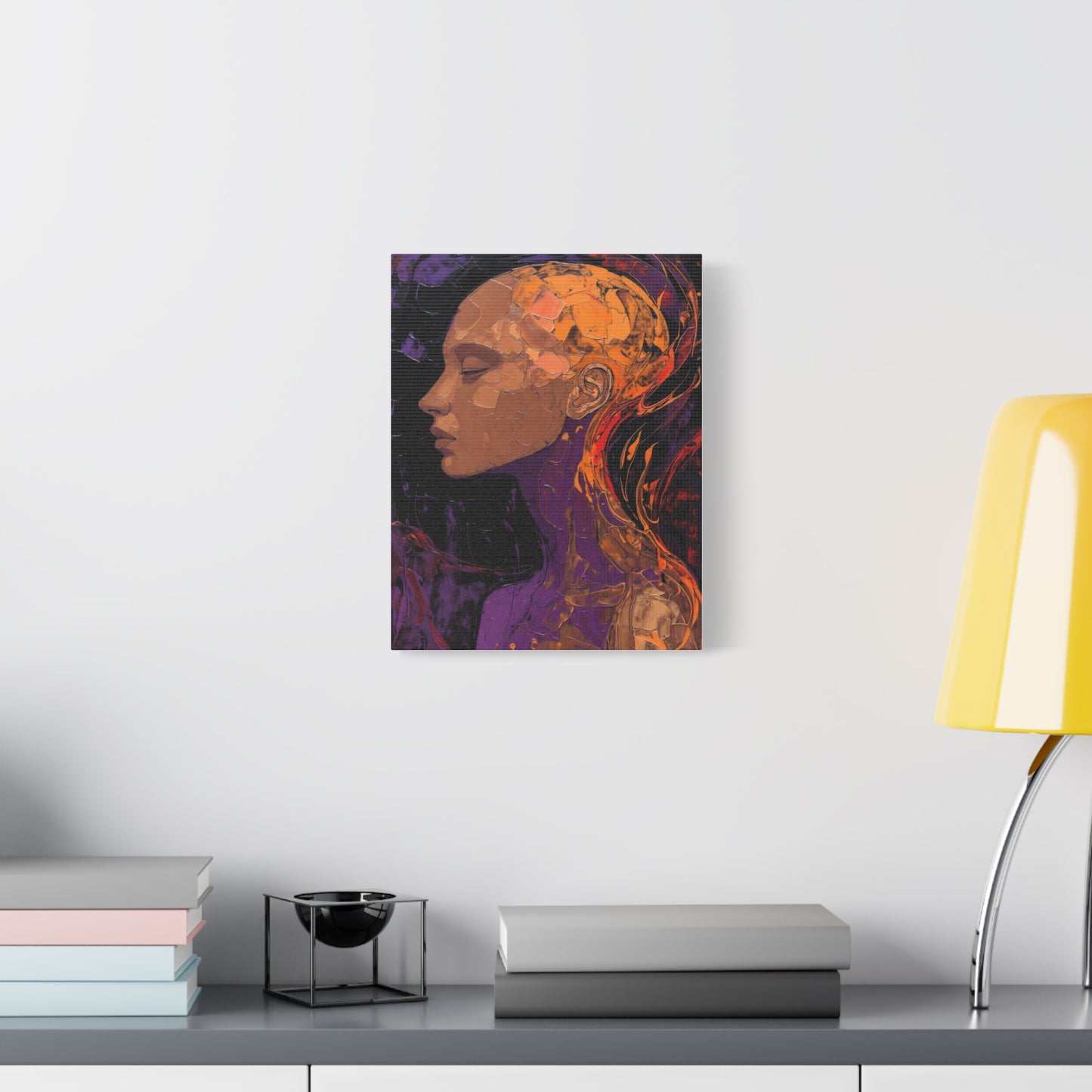 Abstract Portrait Canvas - Meditative Female Profile in Purple & Orange