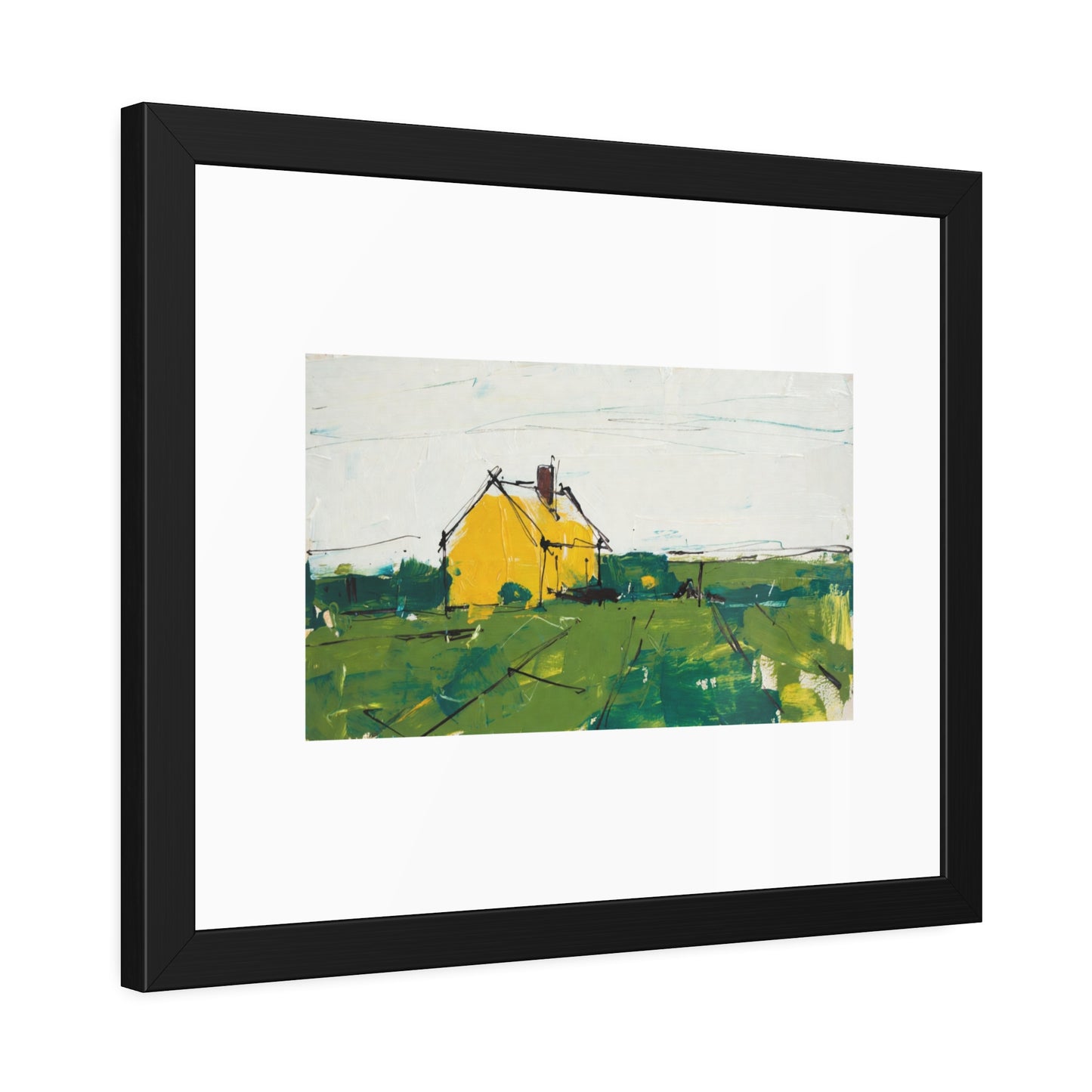 Framed Poster — Yellow Country House Landscape Art Print