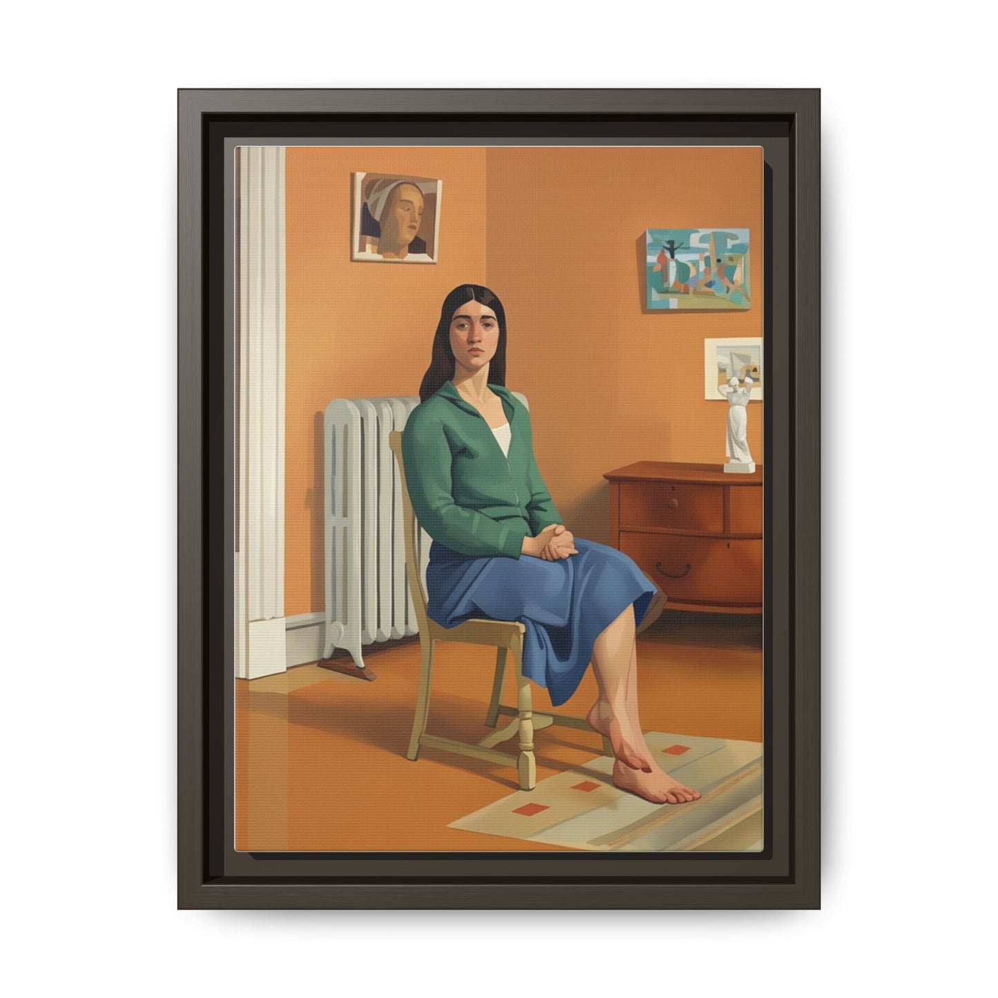 Framed Matte Canvas Print — Woman Seated in Warm Interior (Midcentury Portrait)