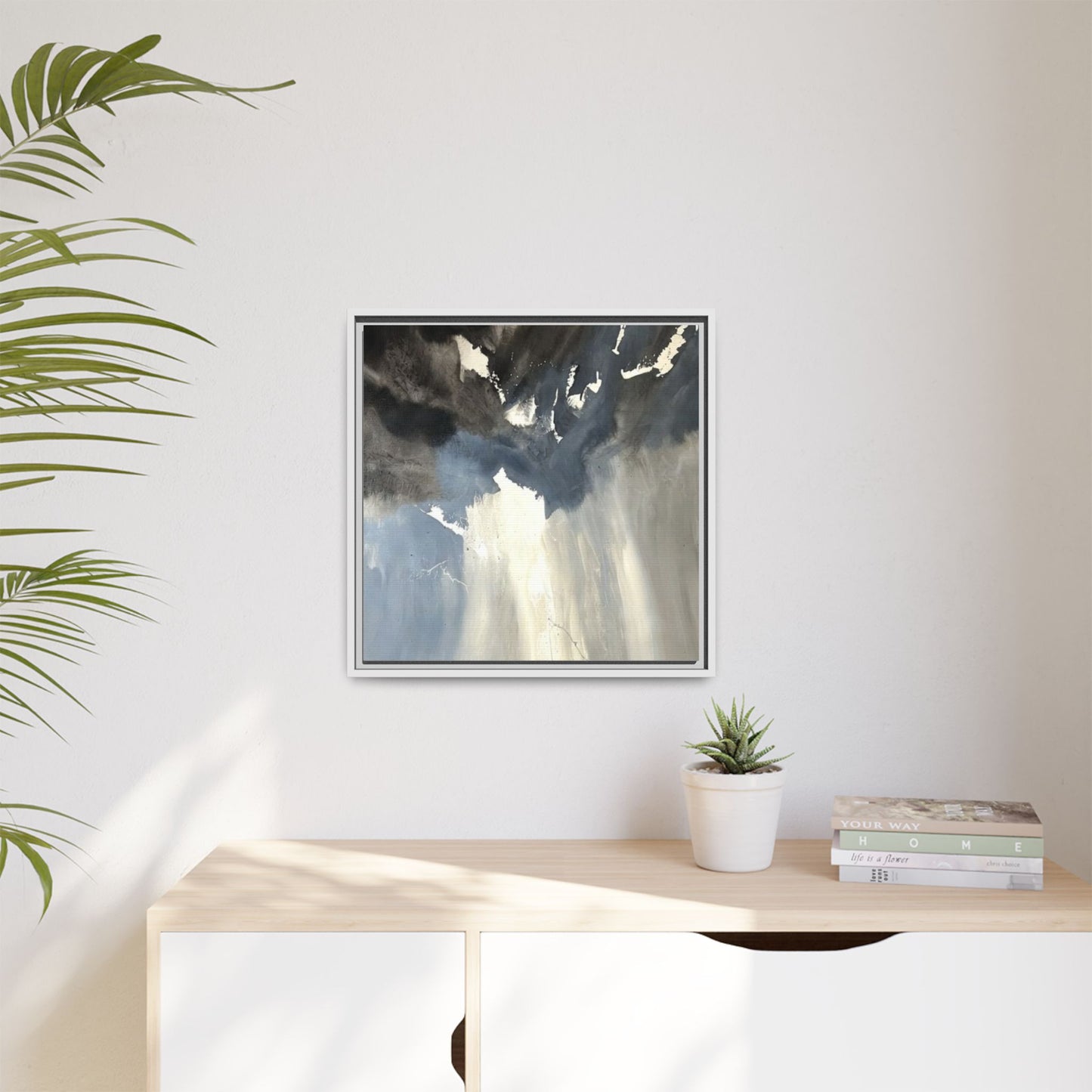 Framed Matte Canvas Art — Moody Abstract Sky Painting