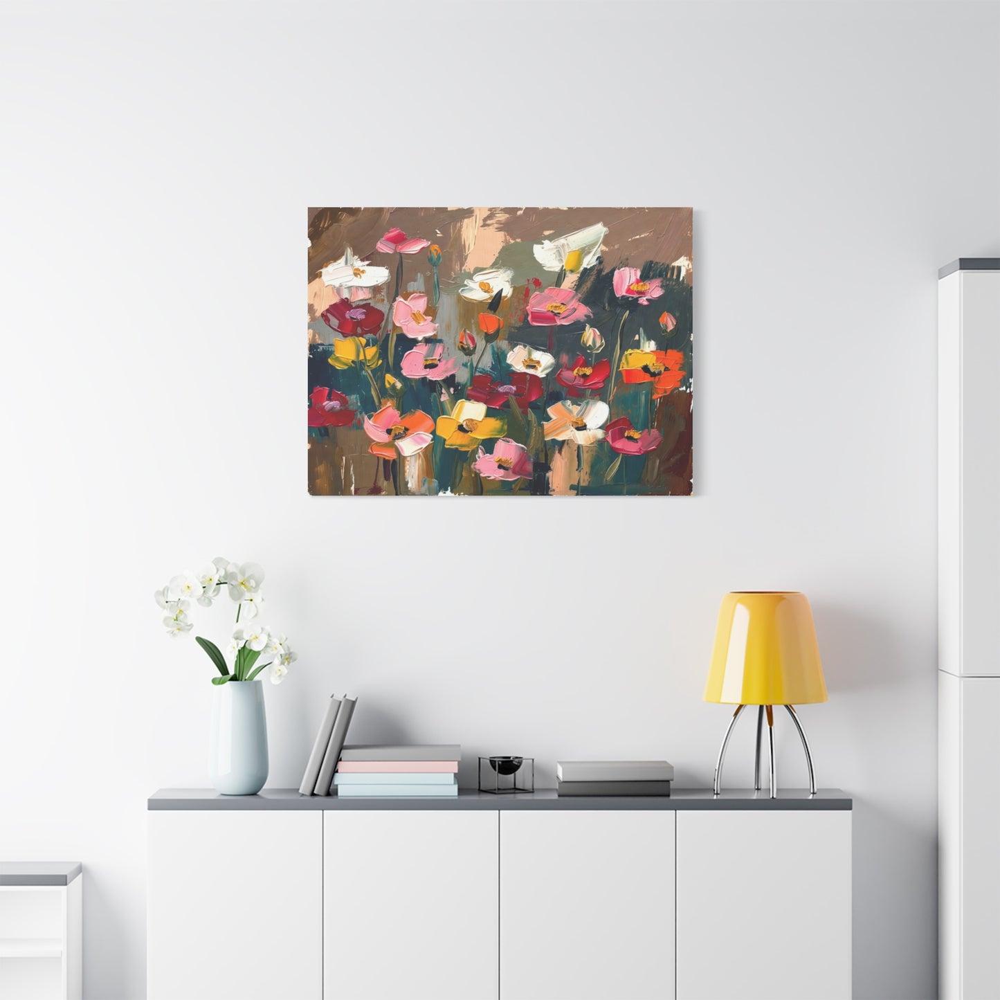 Abstract Floral Canvas Wall Art — Colorful Poppies Matte Stretched Print