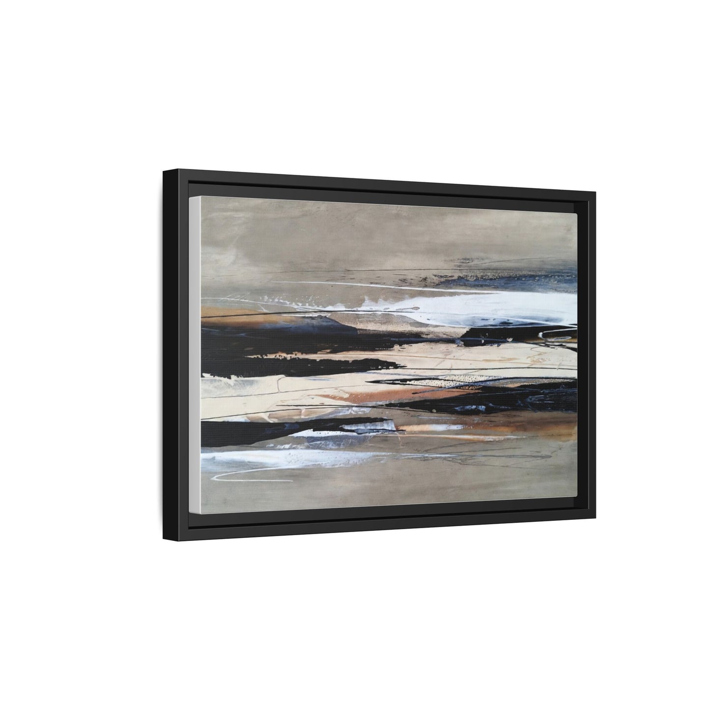 Abstract Seascape Matte Canvas Framed Wall Art — Neutral Coastal Landscape