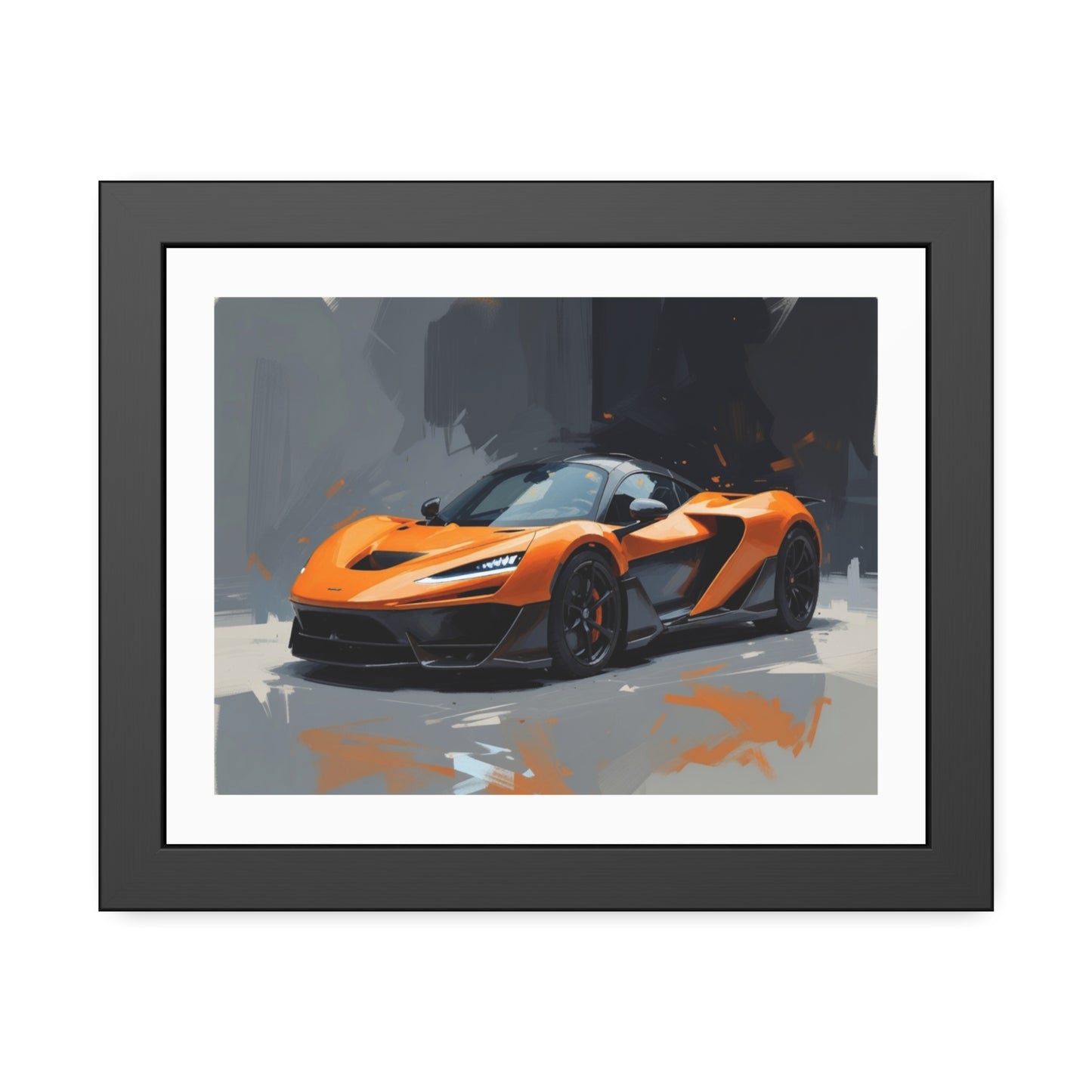 Framed Sports Car Poster — Orange Supercar Art Print