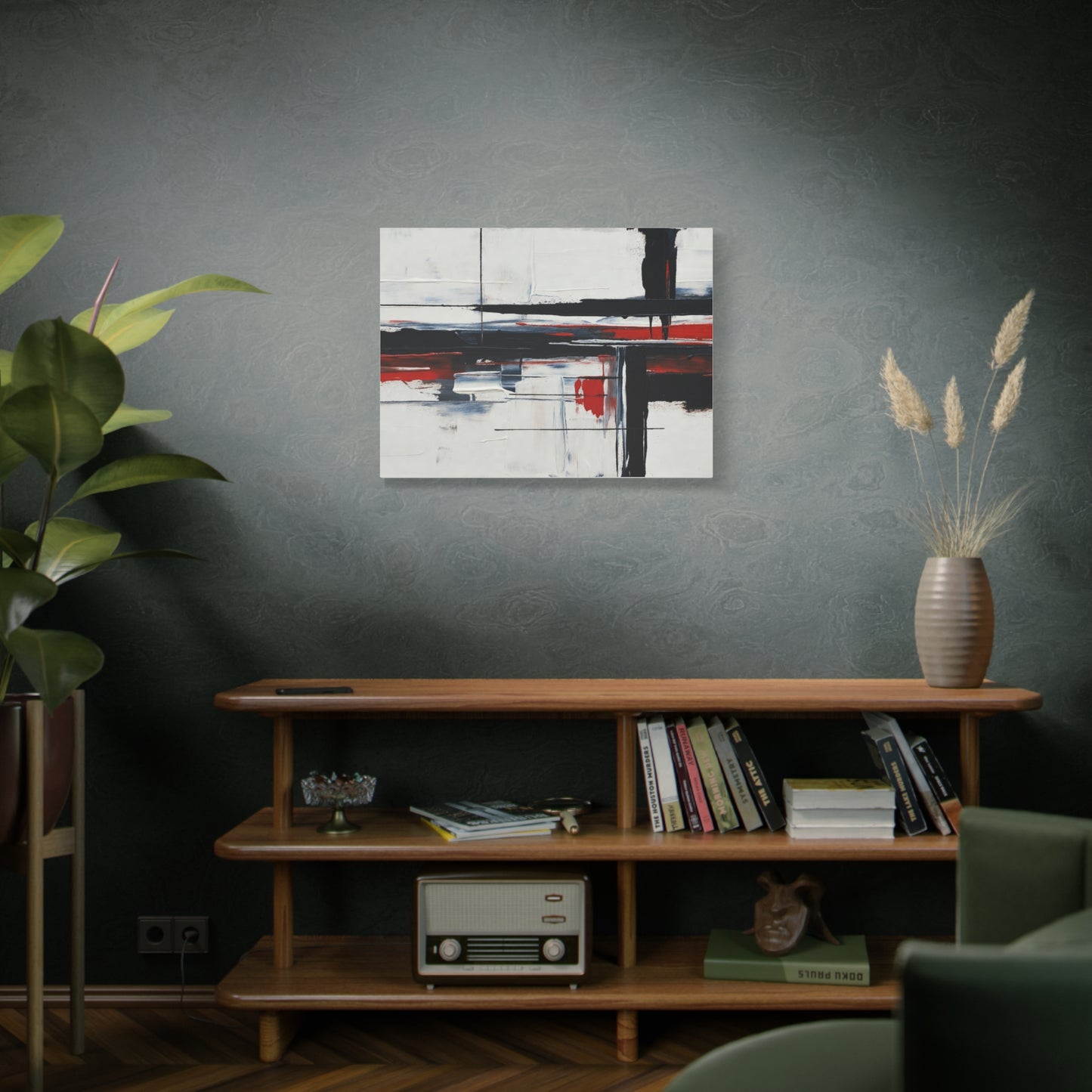 Abstract Red & Black Modern Canvas Art — Matte Stretched 1.25"