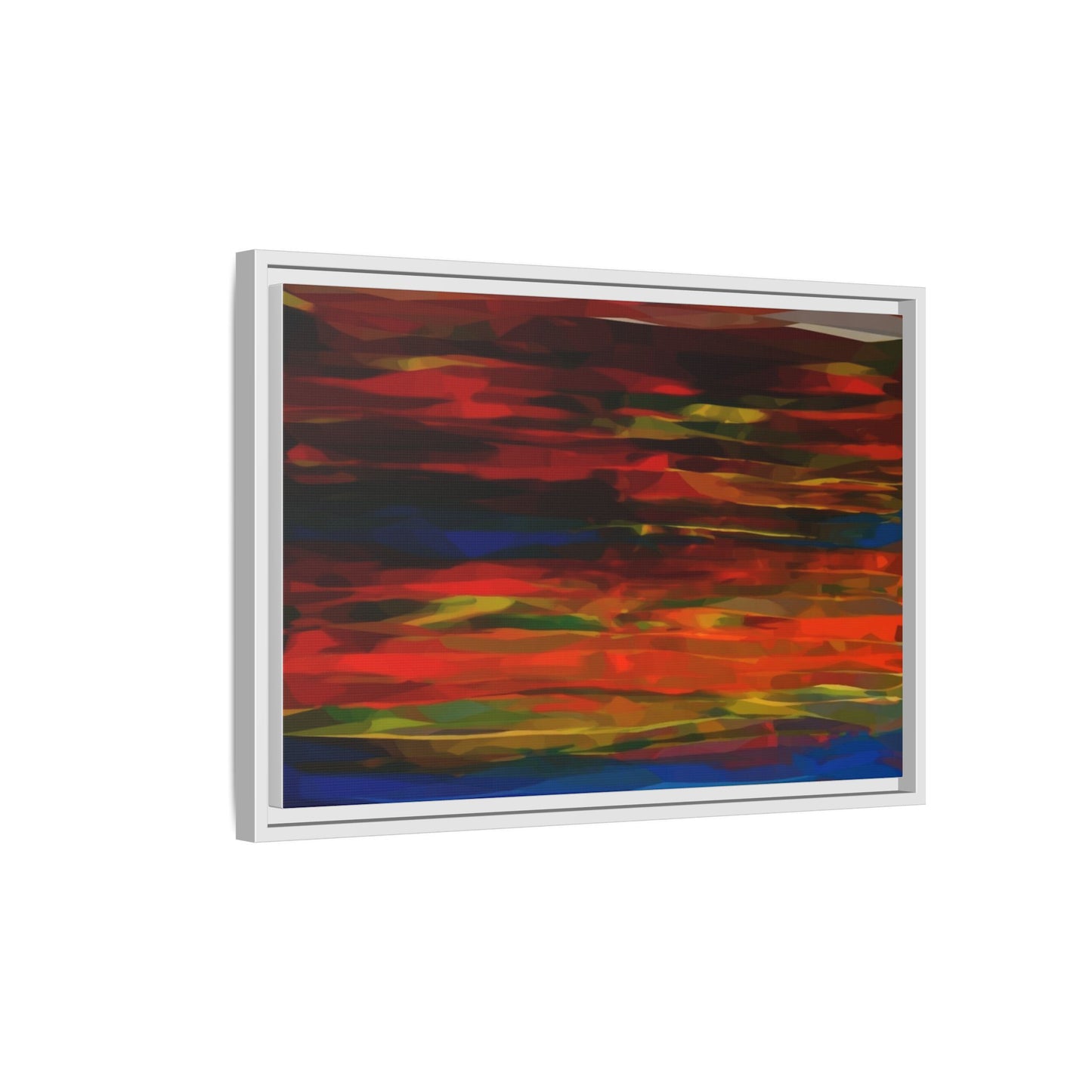Abstract Multi-Color Matte Canvas Framed Wall Art — Bold Red & Blue Modern Painting