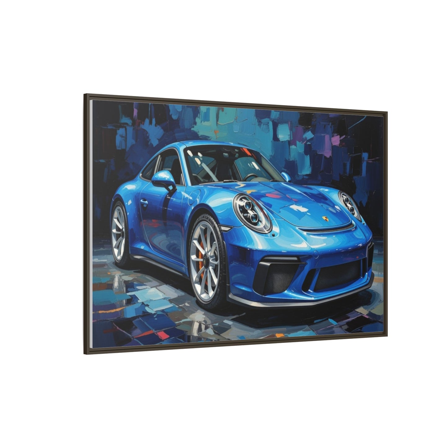 Blue Sports Car Matte Canvas Framed Print — Modern Automotive Wall Art