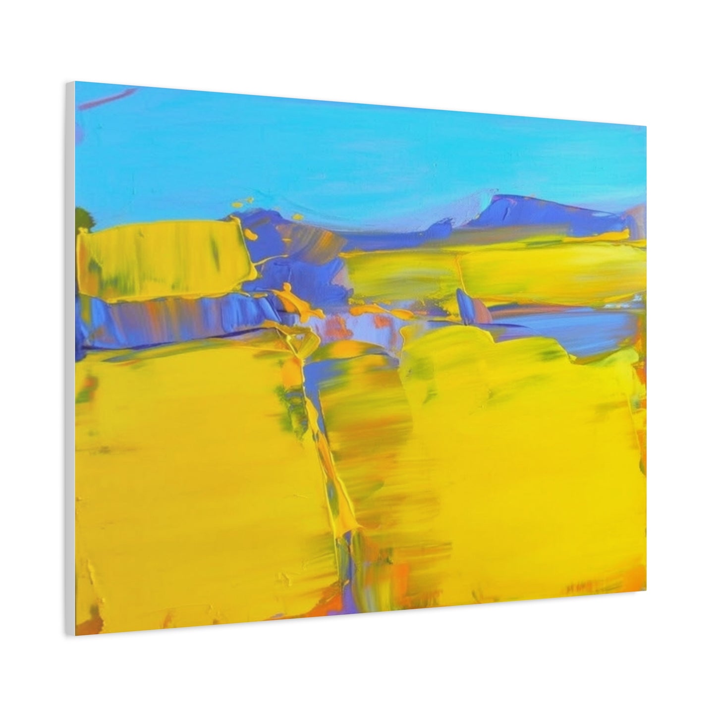 Abstract Yellow Field Canvas Wall Art  Vibrant Landscape Matte Stretched Canvas 1.25"