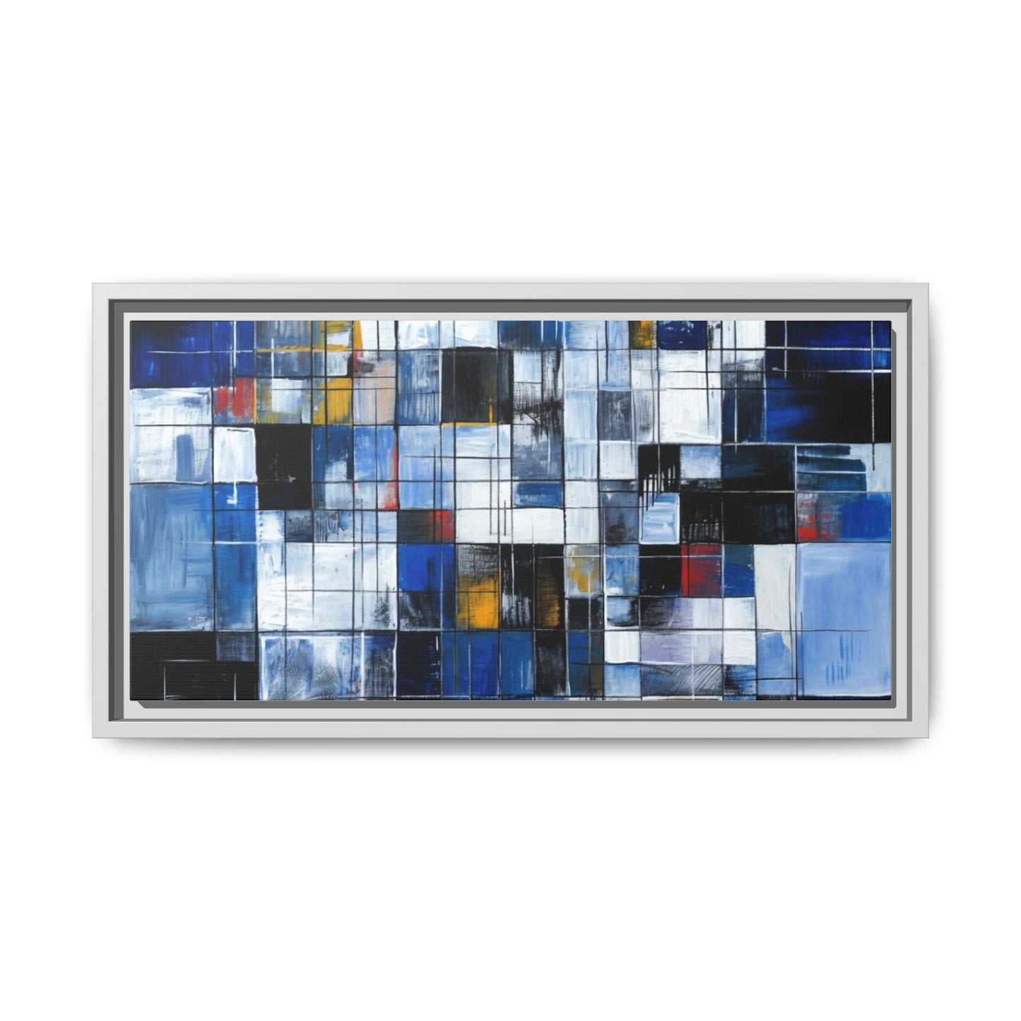 Abstract Blue Grid Matte Canvas Framed Art Print