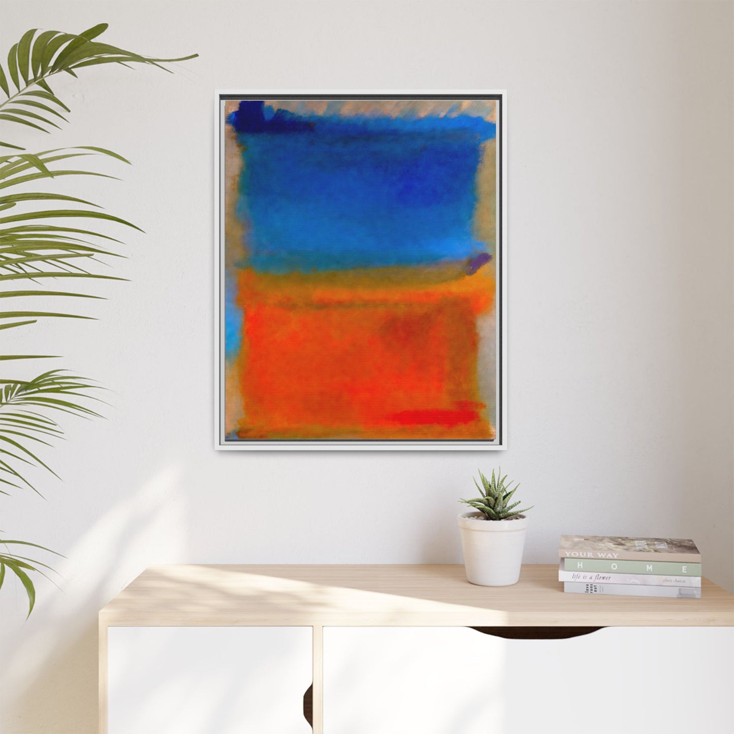 Abstract Color Block Matte Canvas Framed Wall Art — Blue & Orange Modern Painting