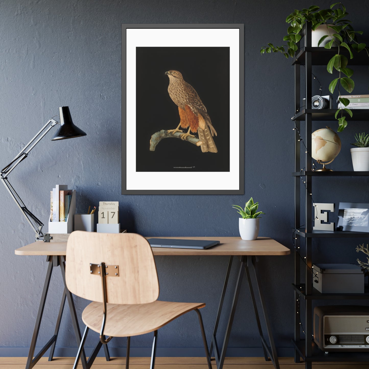 Framed Bird Art Print — Vintage Red-Shouldered Hawk Illustration Poster