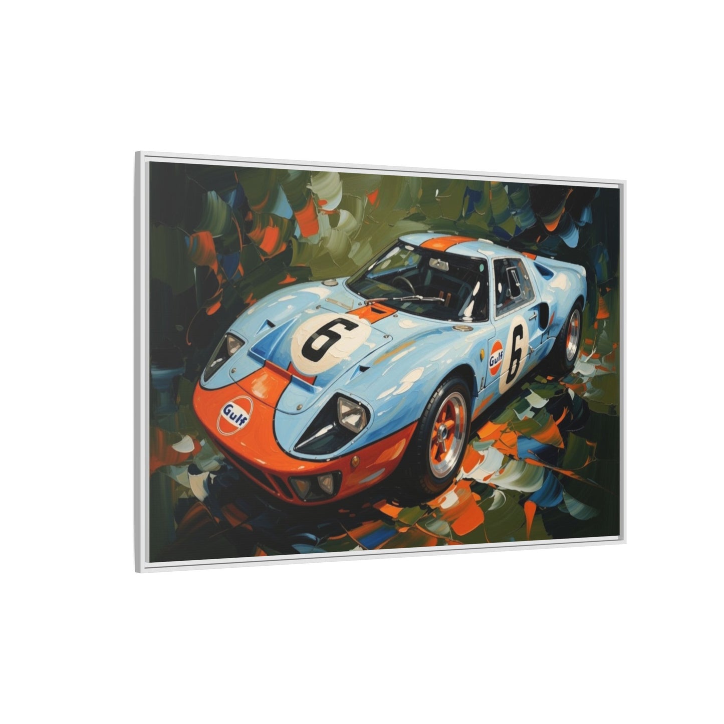 Gulf Racing GT40 Matte Framed Canvas — Vintage Sports Car Wall Art