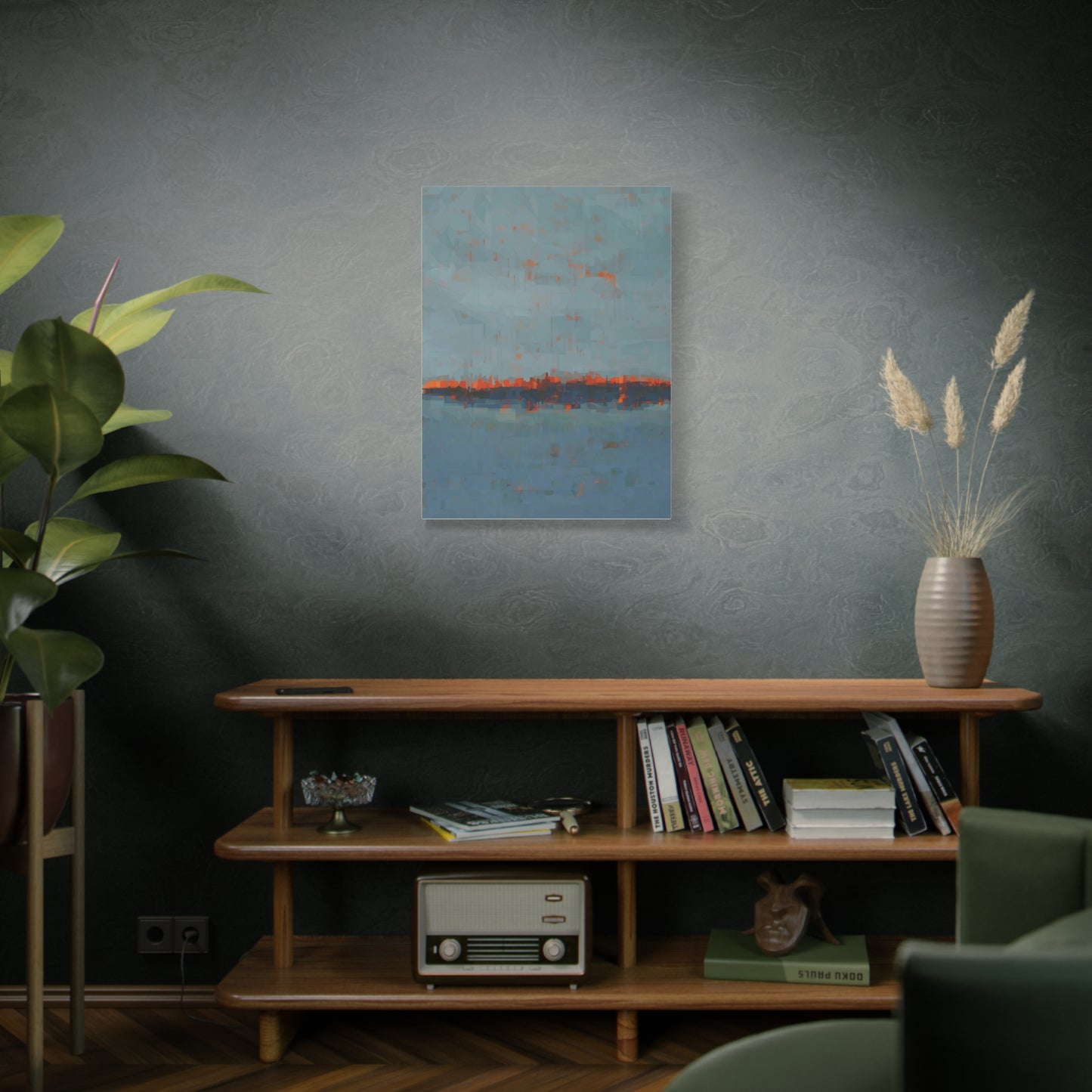 Abstract Coastal Horizon Canvas Print — Blue Teal with Orange Accent