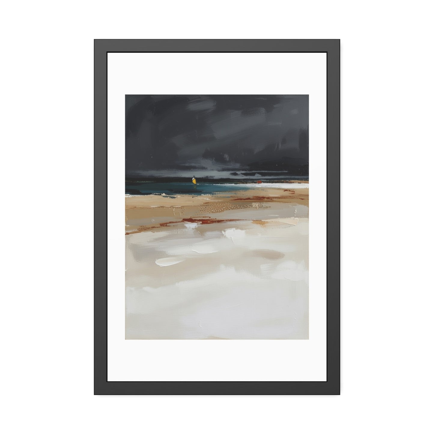 Framed Coastal Beach Print — Moody Seascape Poster in Black Frame