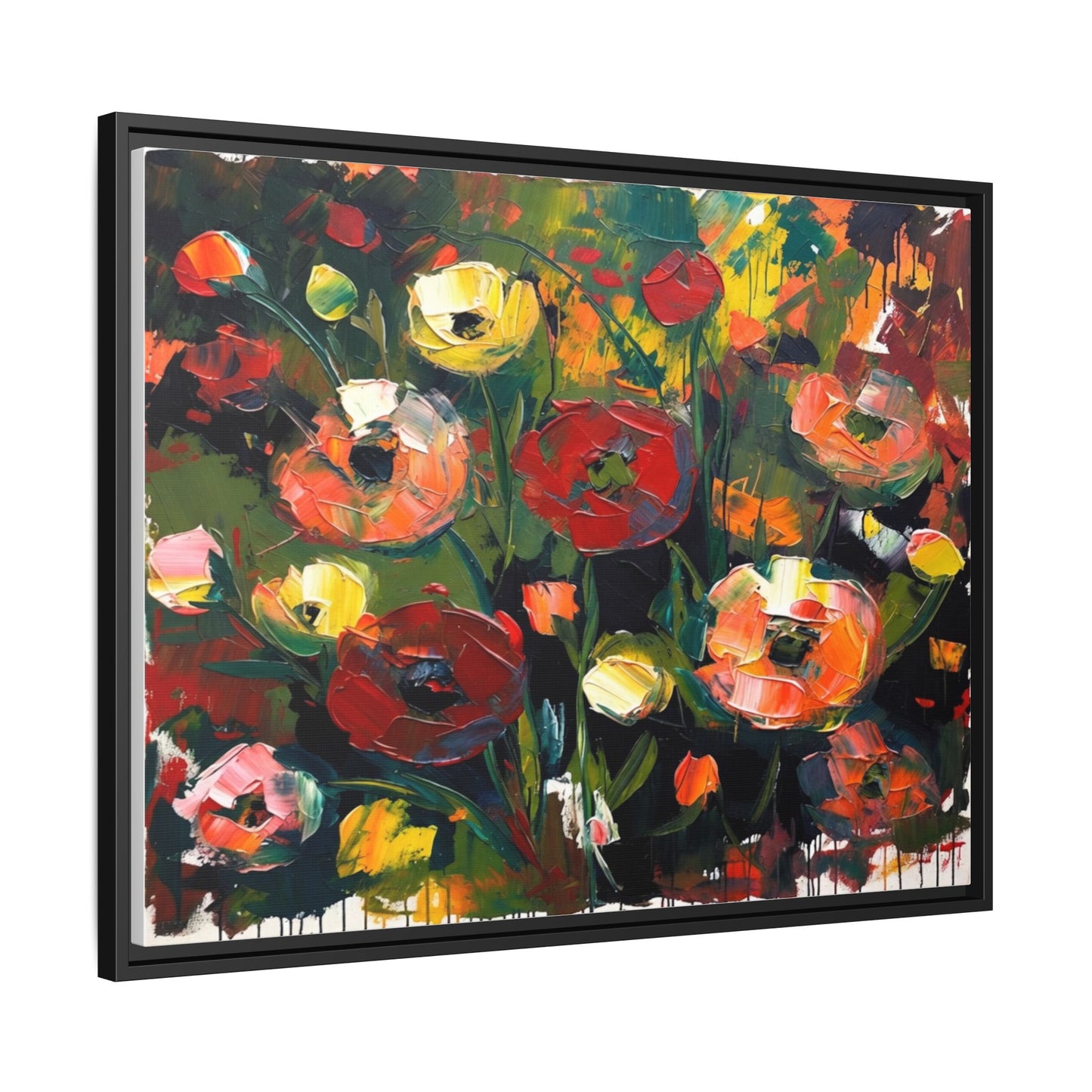 Framed Floral Canvas Print — Vibrant Abstract Poppies Wall Art