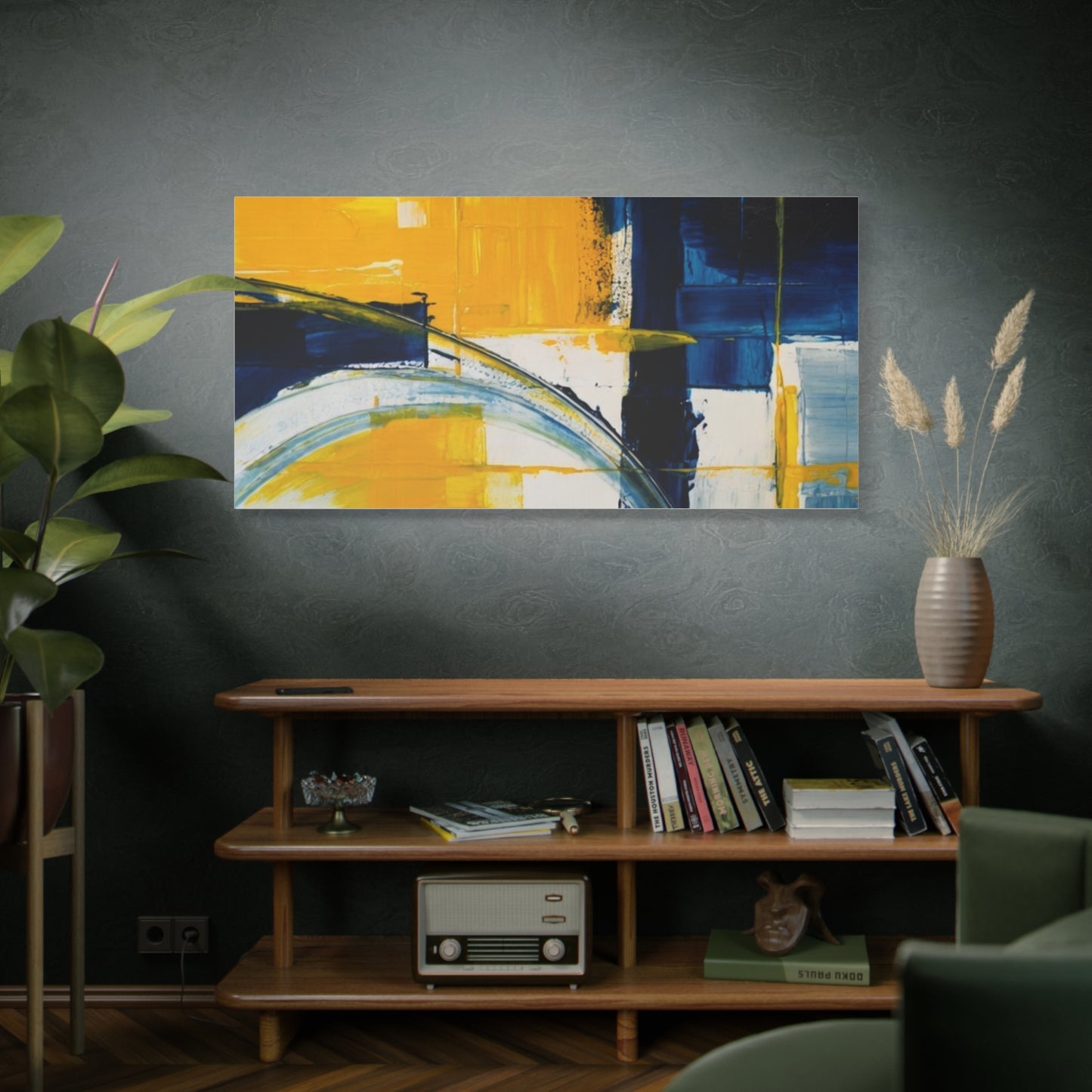 Abstract Blue & Yellow Arc Matte Canvas Wall Art - Stretched 1.25"