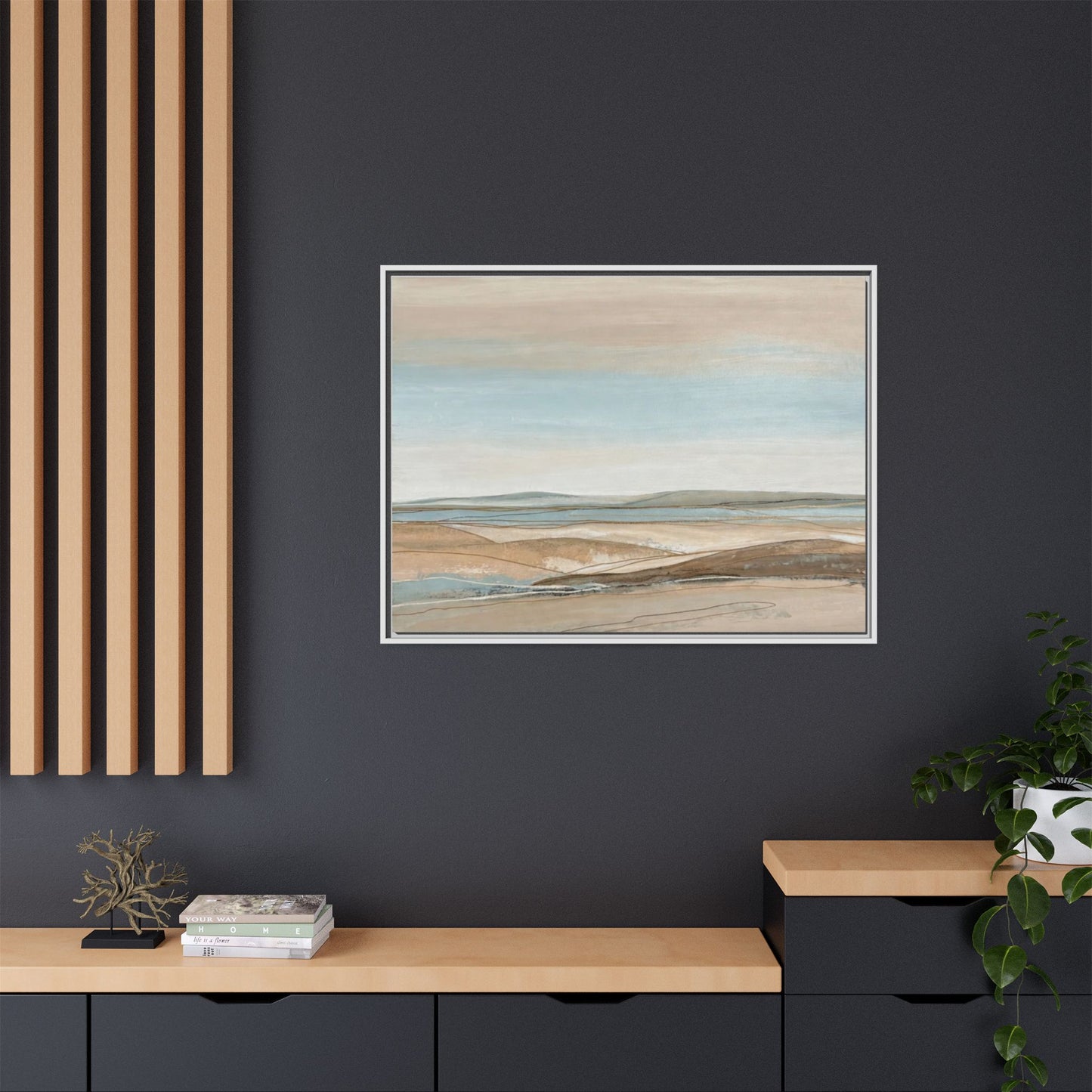 Framed Abstract Landscape Matte Canvas — Serene Coastal Horizon Wall Art