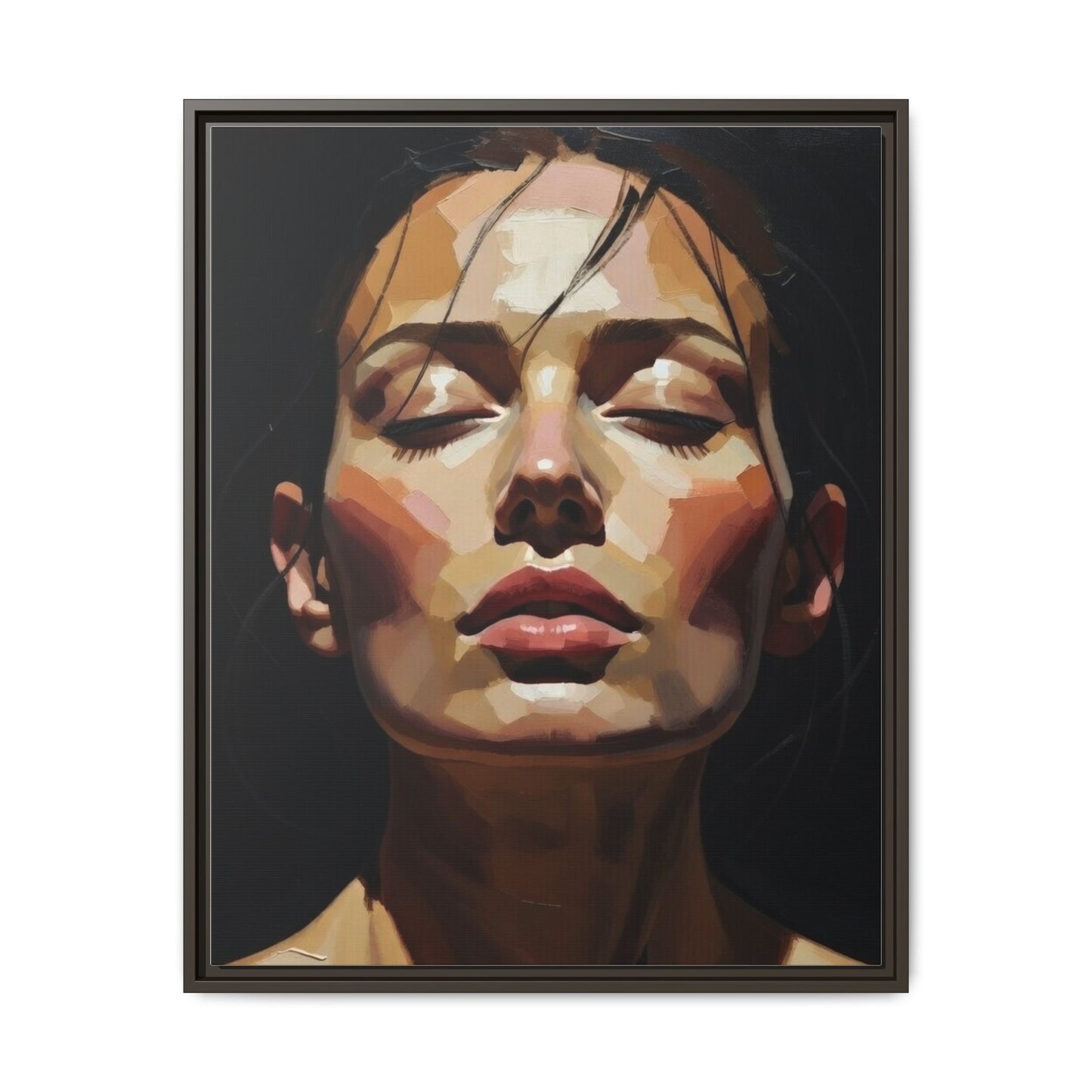 Framed Matte Canvas Portrait – Woman with Eyes Closed (Multi‑Color)