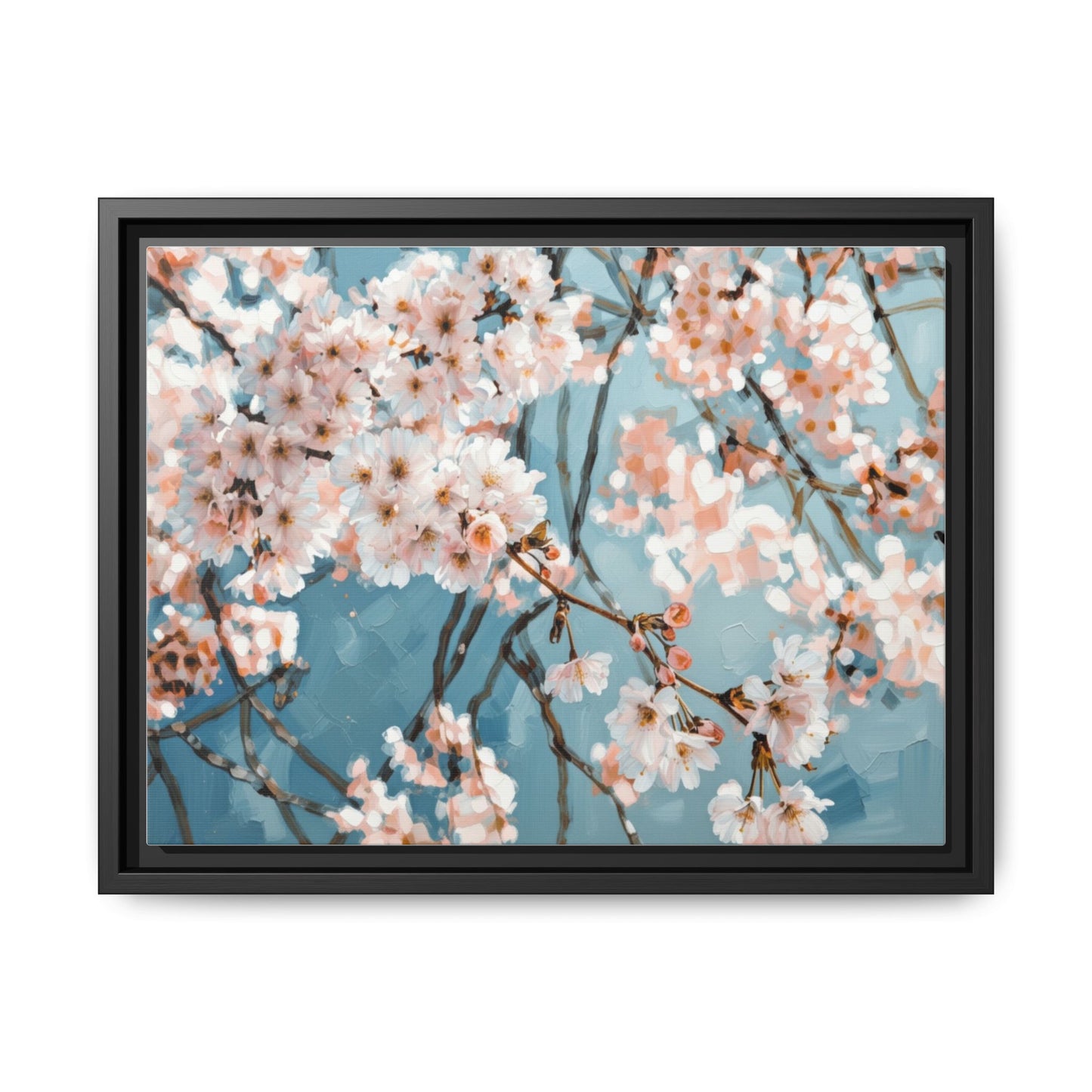 Framed Cherry Blossom Matte Canvas Print — Soft Pink Floral Wall Art
