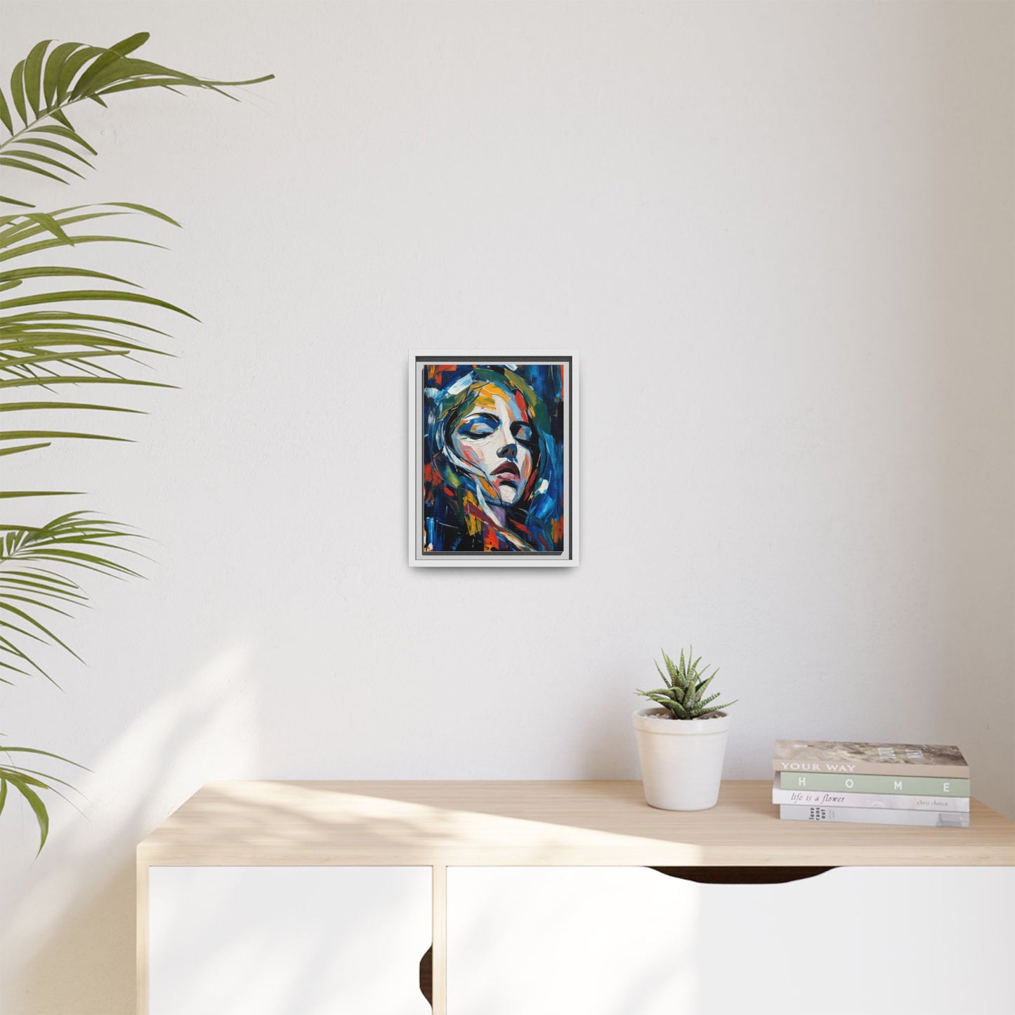 Abstract Colorful Woman Portrait — Framed Matte Canvas Wall Art