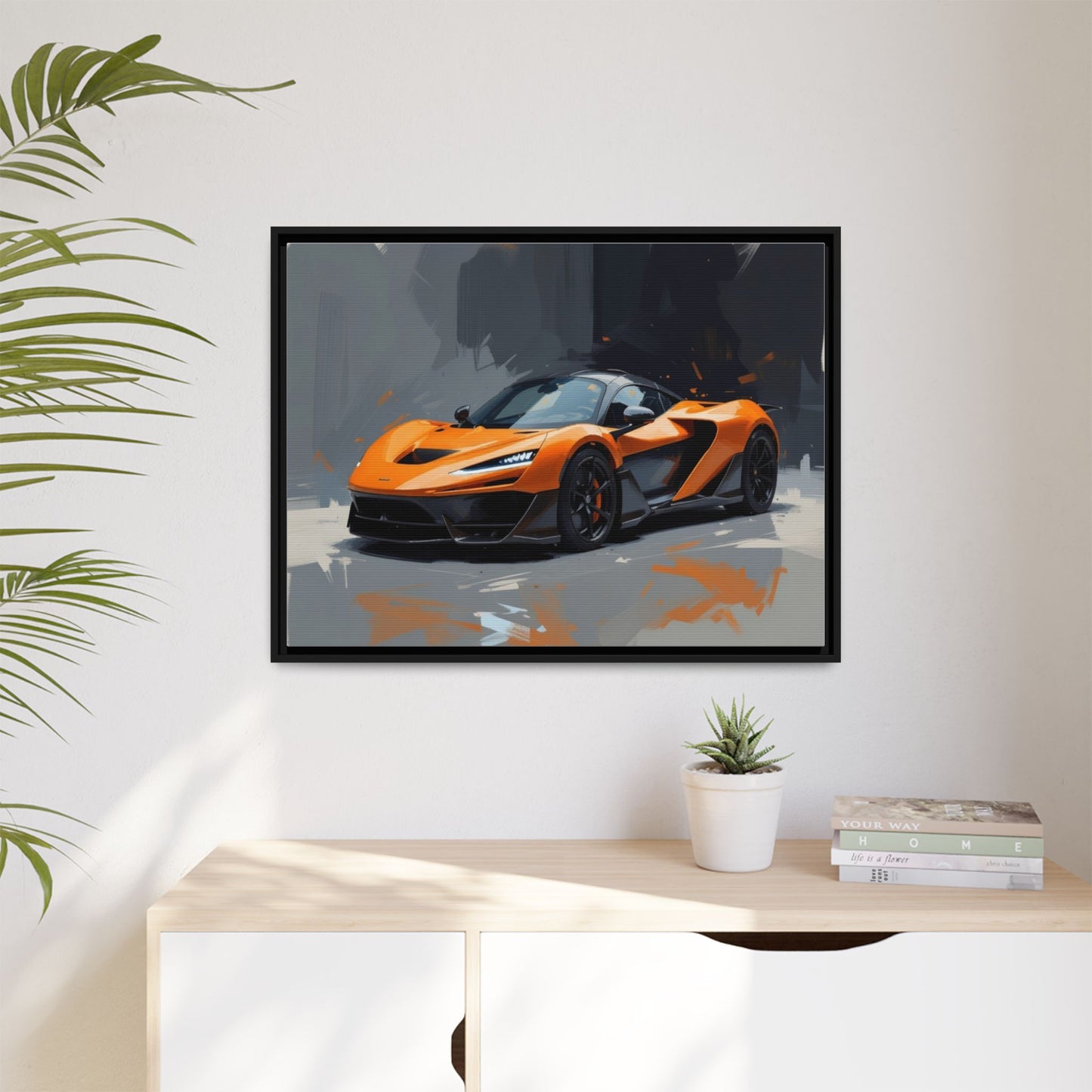 Framed Matte Canvas — Orange Sports Car Print
