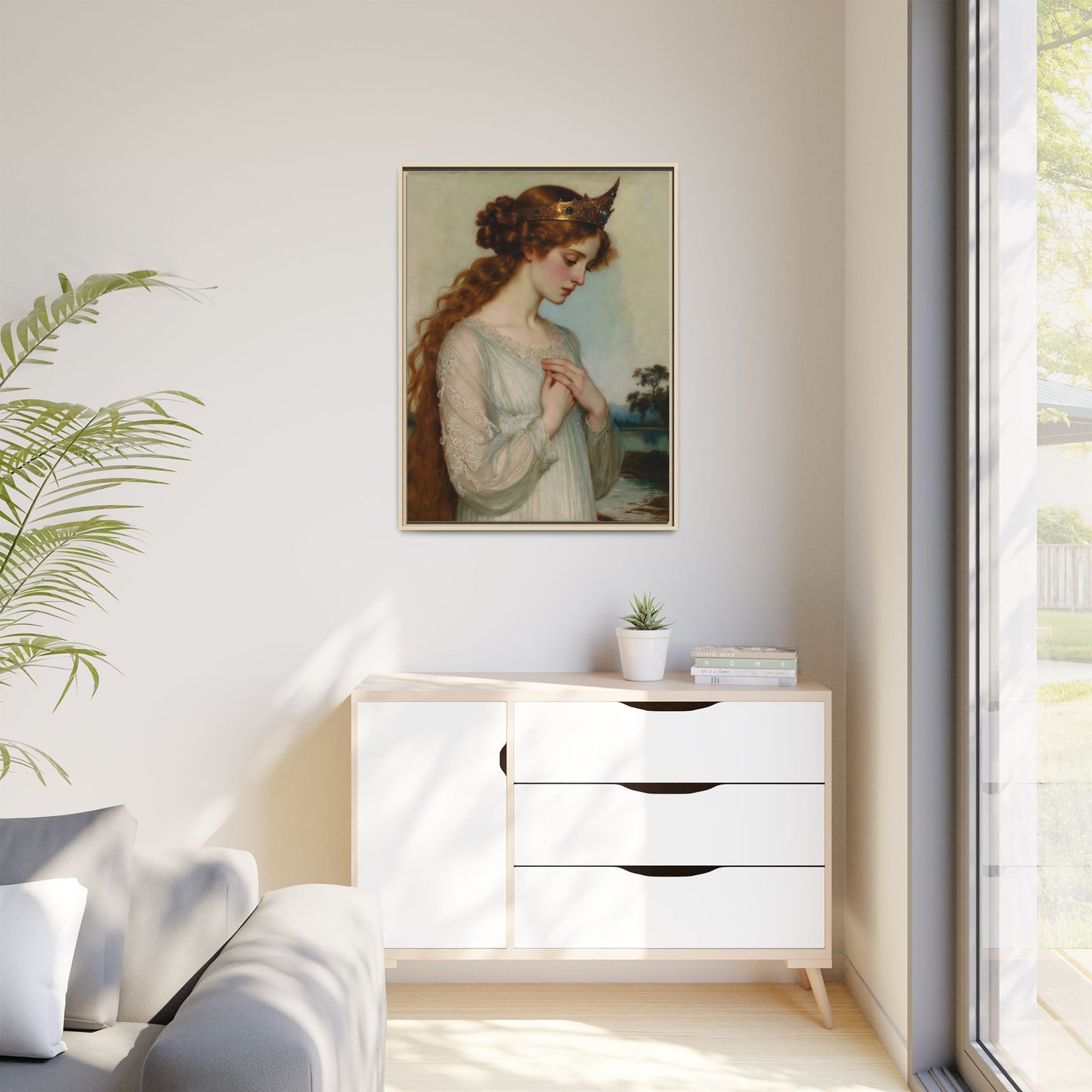 Framed Matte Canvas Print — Vintage Pre-Raphaelite Princess Portrait