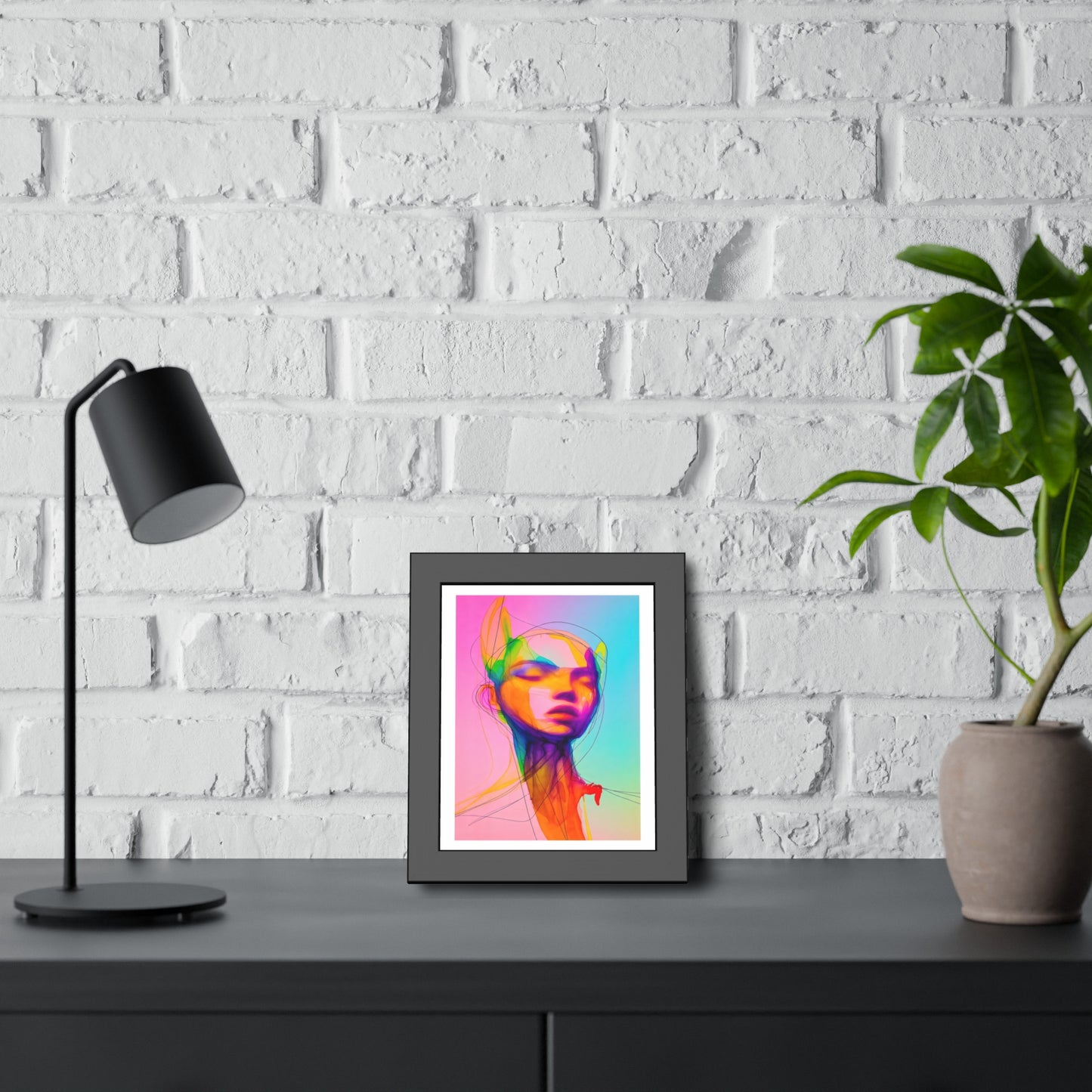 Framed Poster — Vibrant Neon Abstract Portrait Art Print