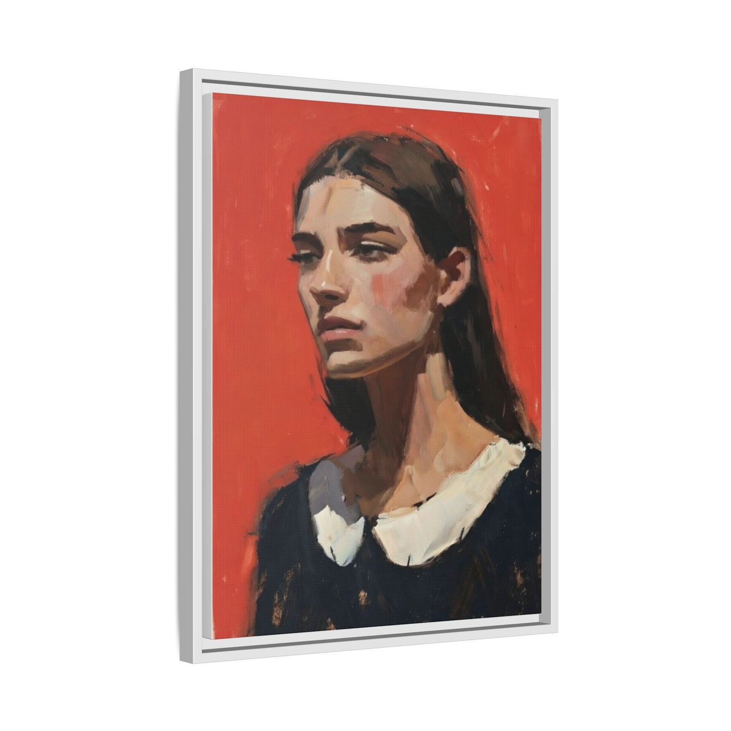Framed Matte Canvas Portrait Print — Moody Red Figurative Art