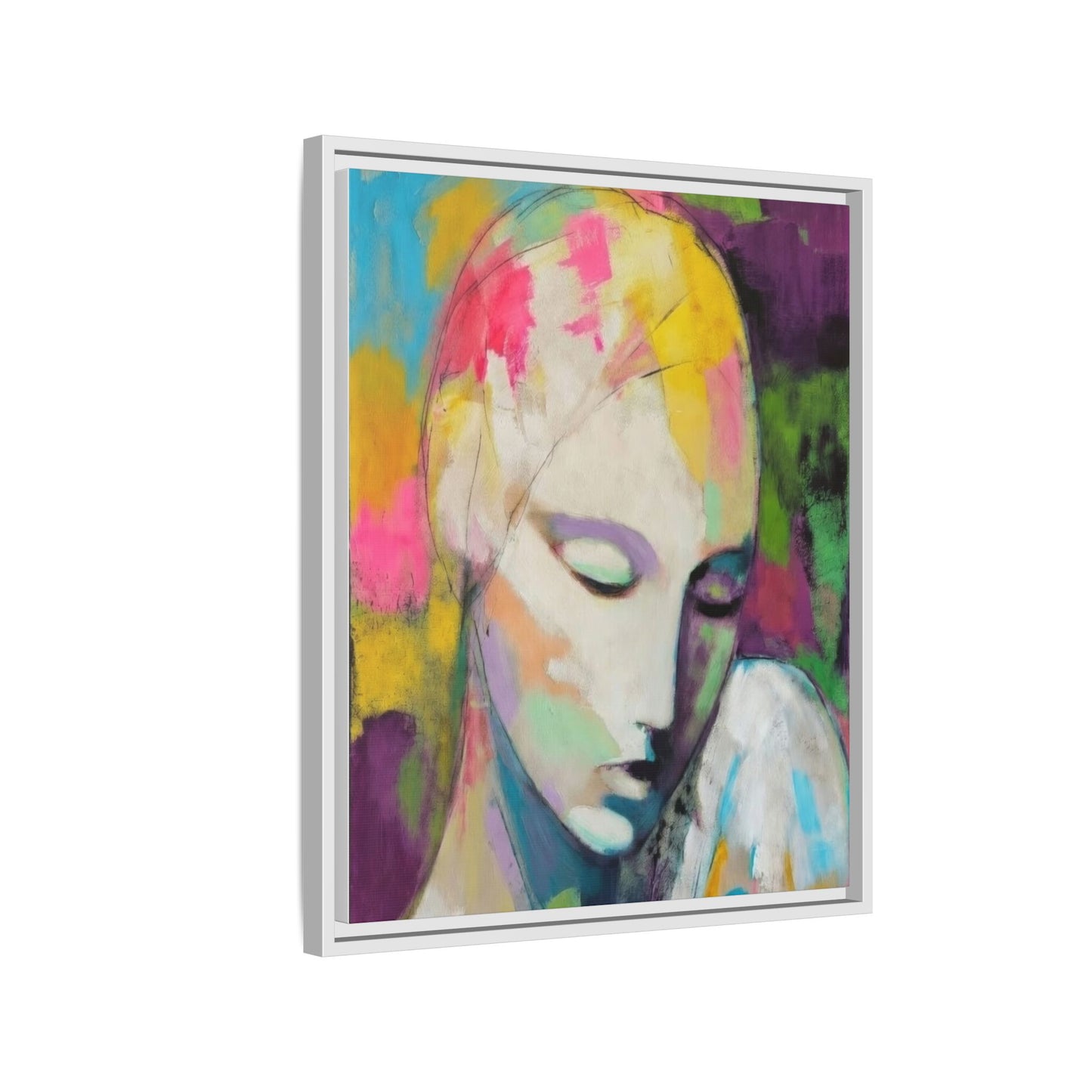 Framed Matte Canvas Art - Colorful Abstract Portrait