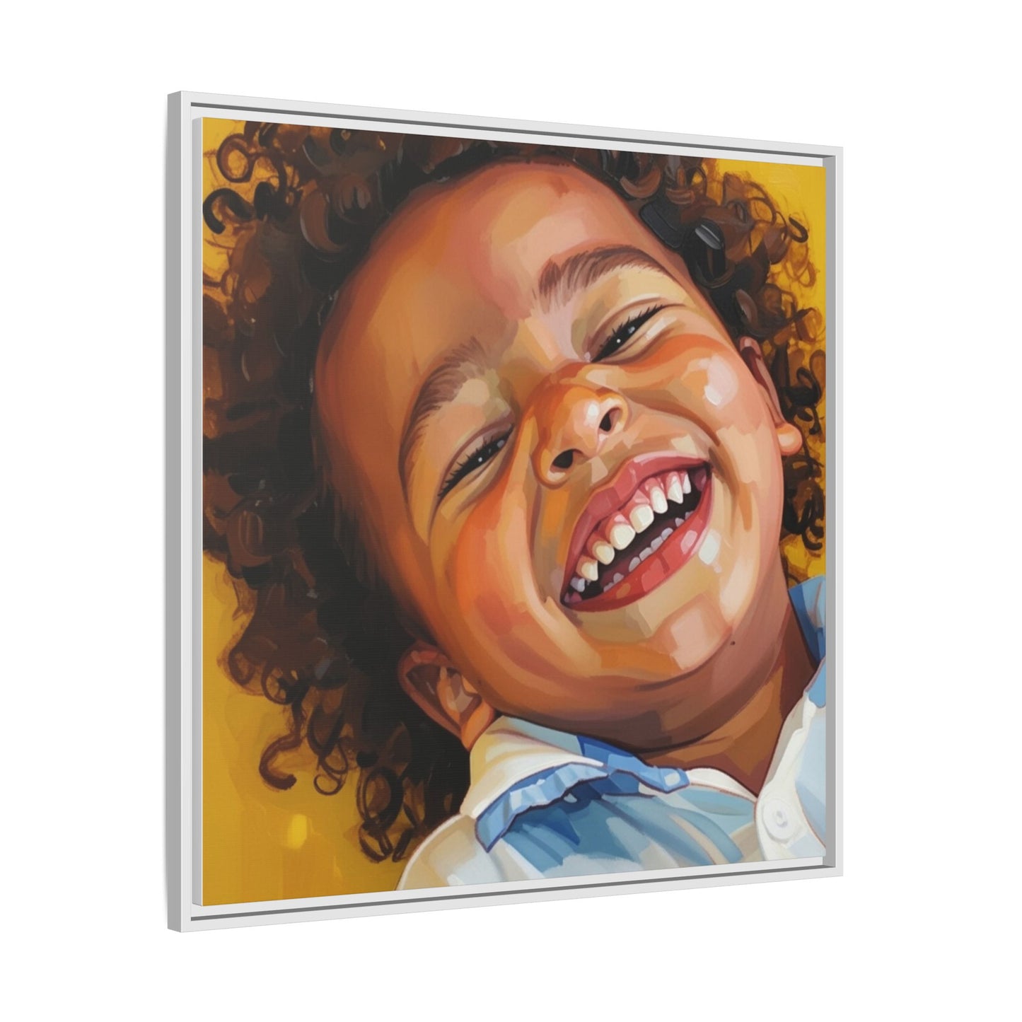 Framed Matte Canvas Print – Joyful Child Portrait, Colorful Nursery Wall Art