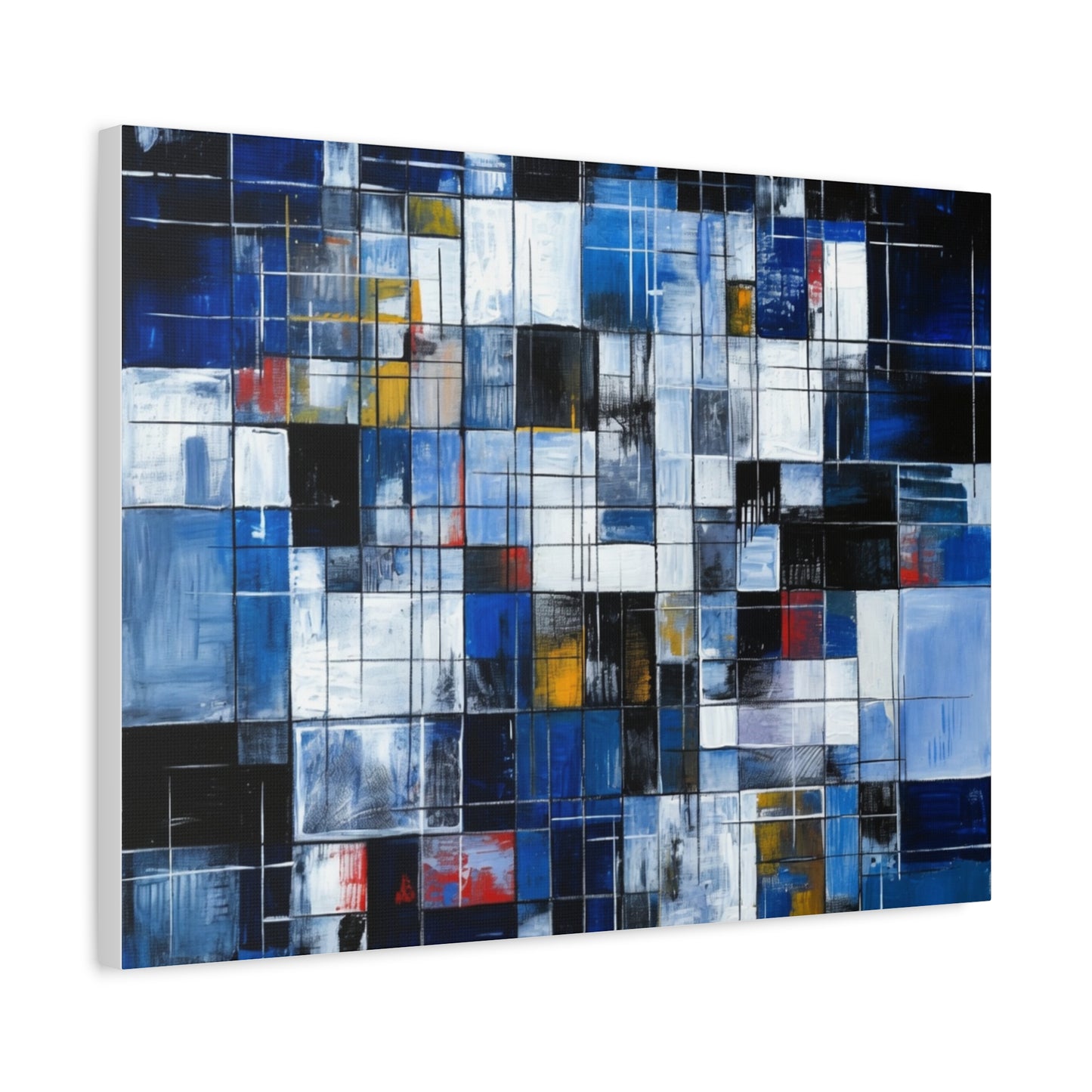 Abstract Blue Grid Matte Stretched Canvas Wall Art (1.25")