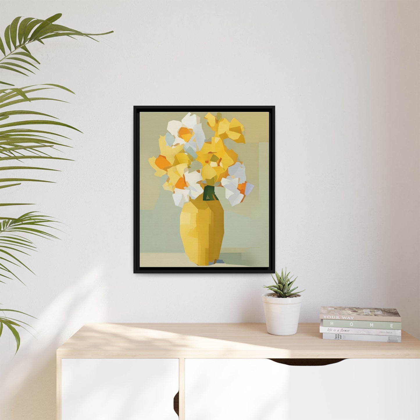Framed Floral Canvas Print — Yellow Vase Bouquet Wall Art