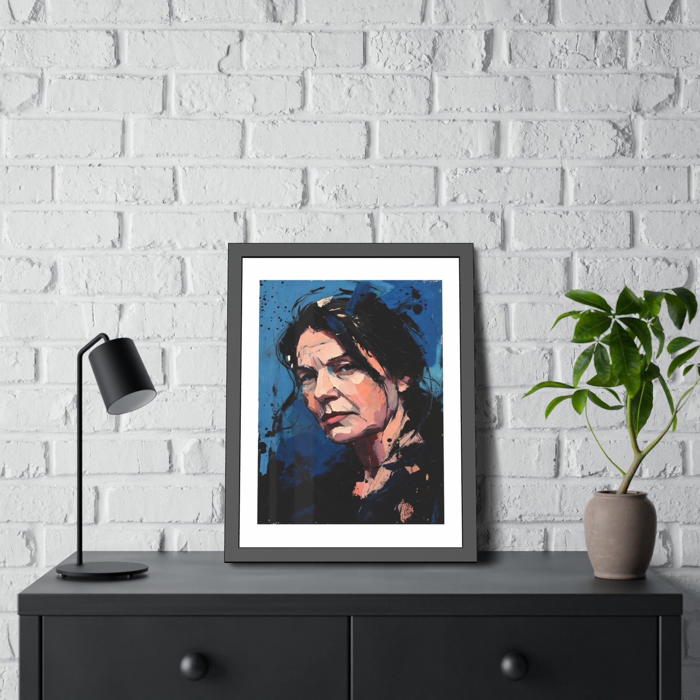 Framed Women in Blue Paper Posters