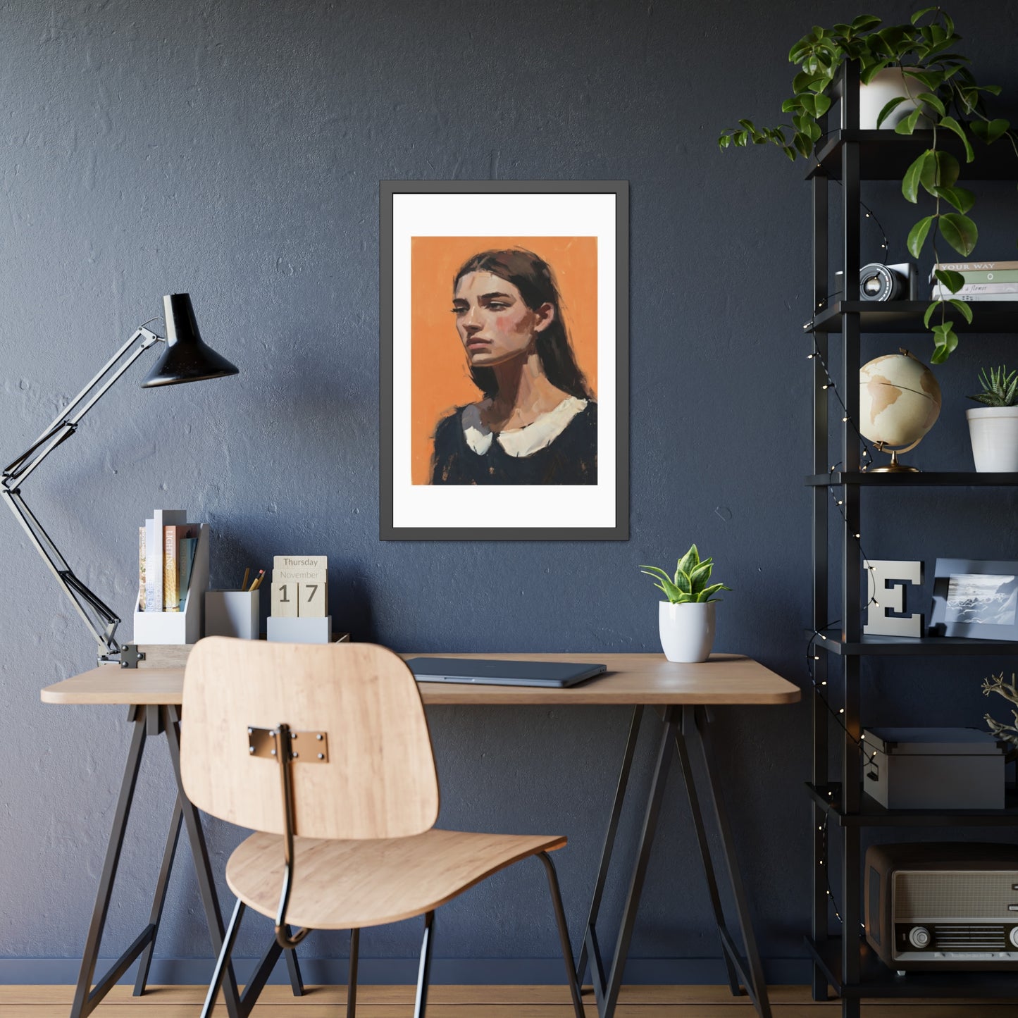 Framed Art Print — Portrait Painting on Orange Background