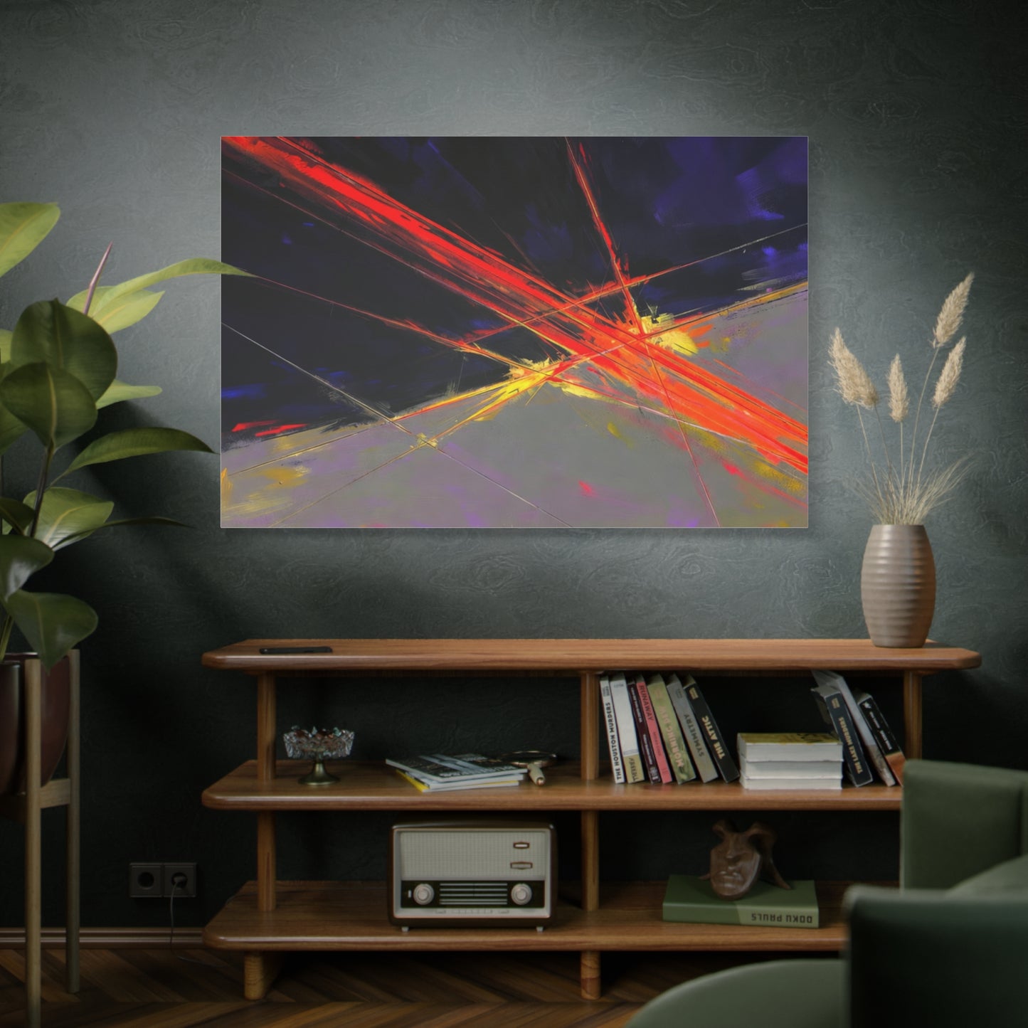 Abstract Red Streaks Matte Canvas Print — Modern Geometric Wall Art