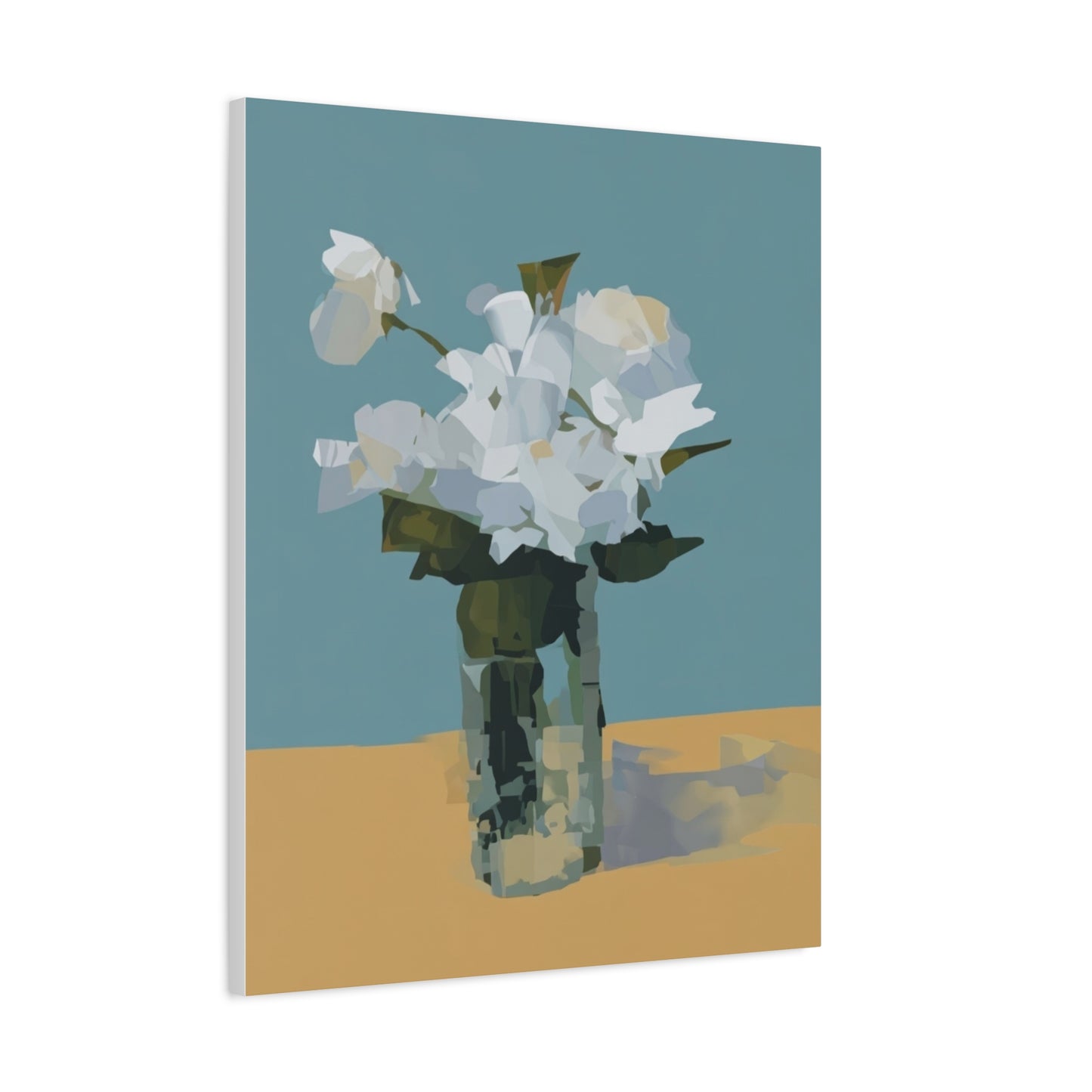 Abstract White Roses Canvas Art - Floral Vase Wall Decor