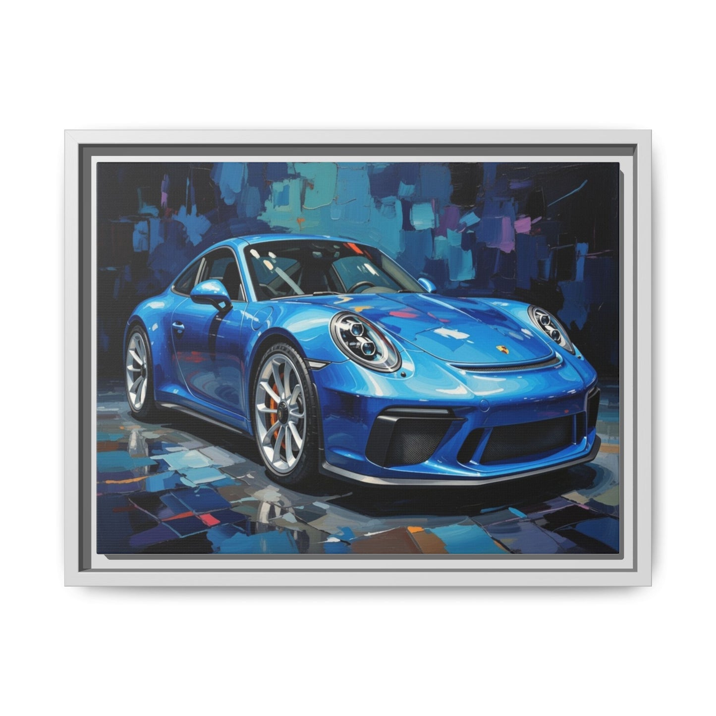 Blue Sports Car Matte Canvas Framed Print — Modern Automotive Wall Art