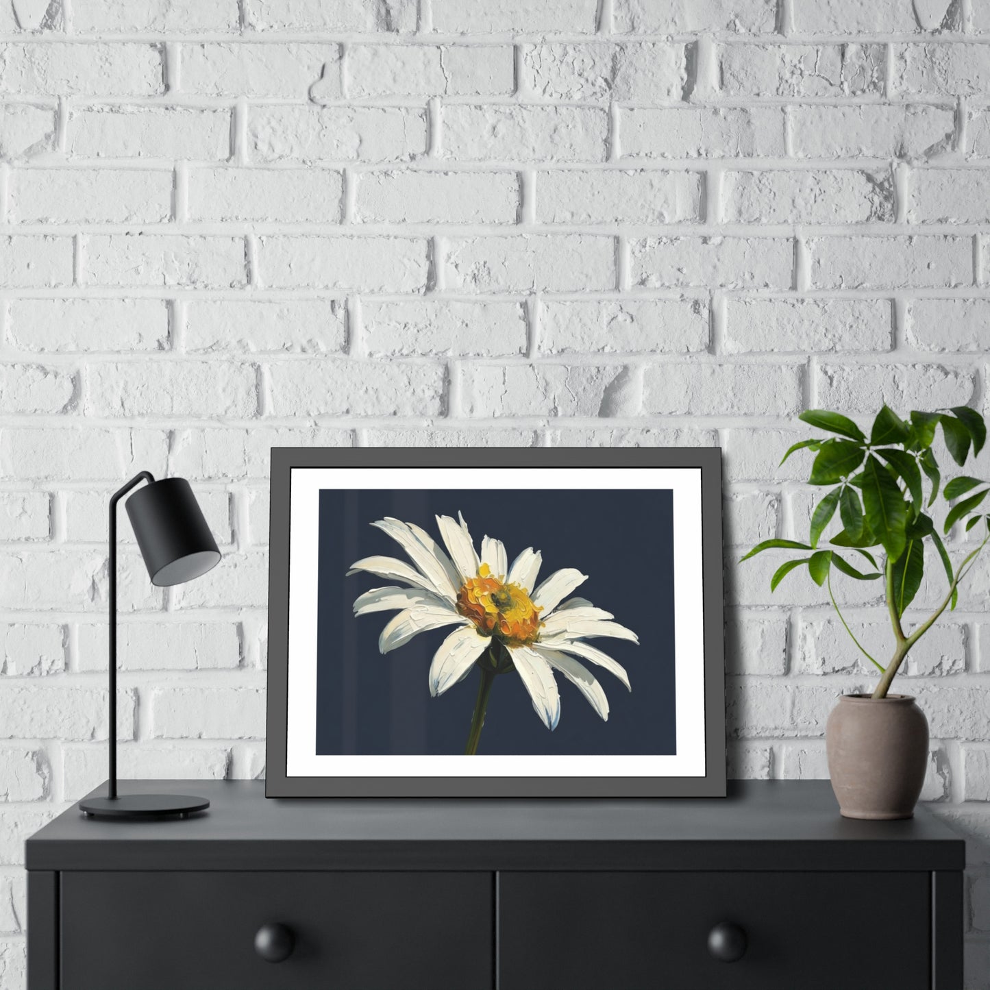 Framed Daisy Art Print — White Daisy Wall Poster in Black Frame