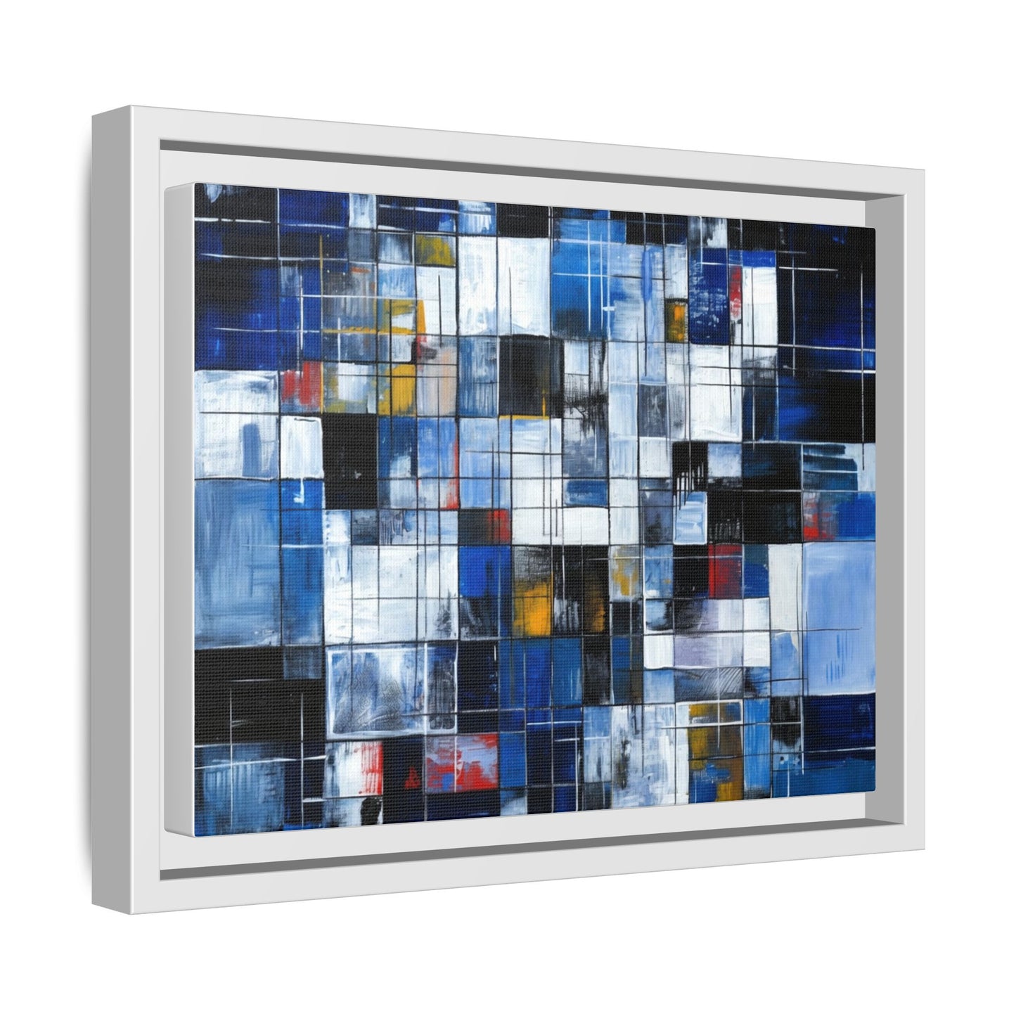 Abstract Blue Grid Matte Canvas Framed Art Print