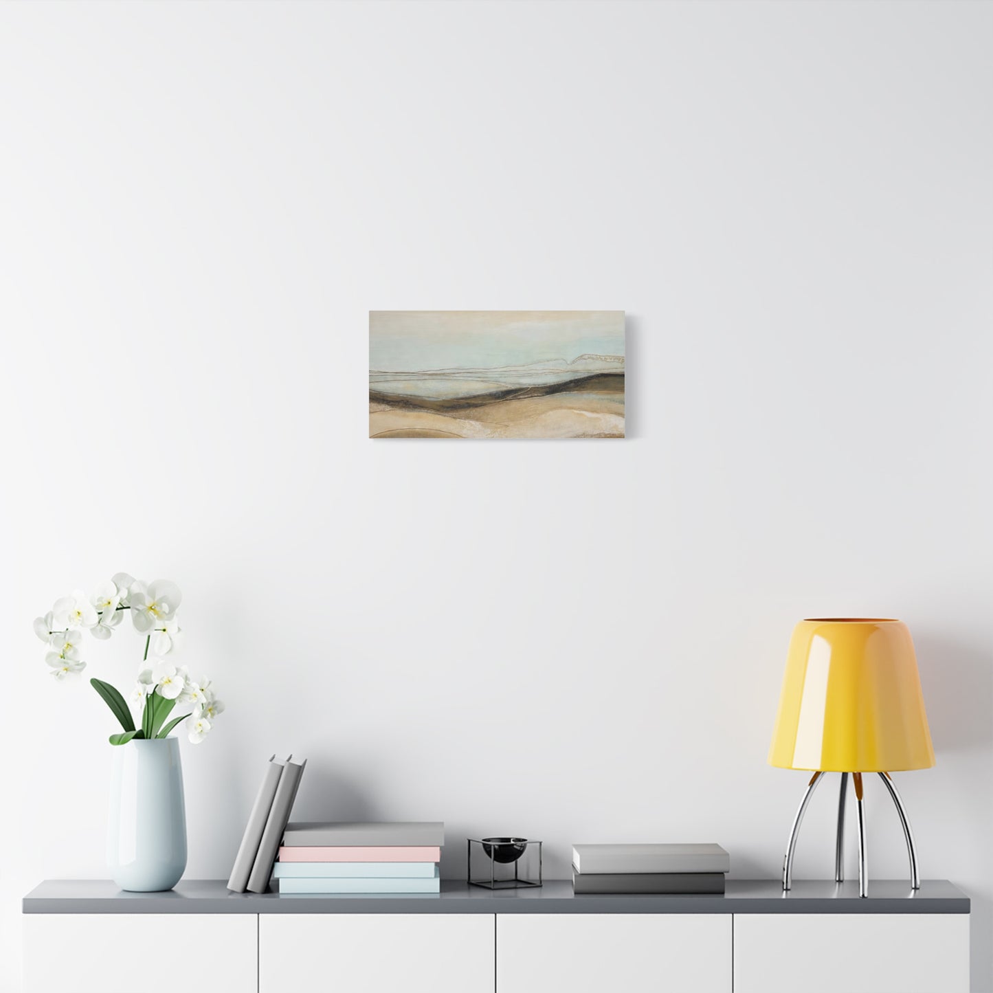 Abstract Coastal Landscape Matte Canvas Wall Art — Neutral Beach Waves Stretched Canvas