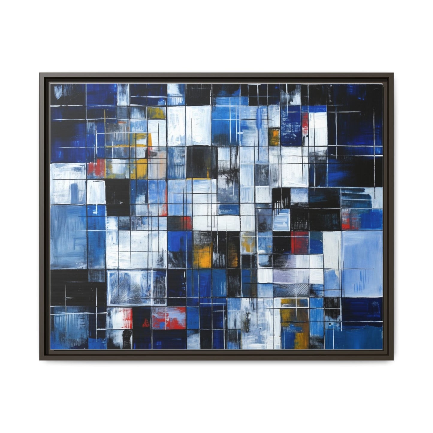 Abstract Blue Grid Matte Canvas Framed Art Print
