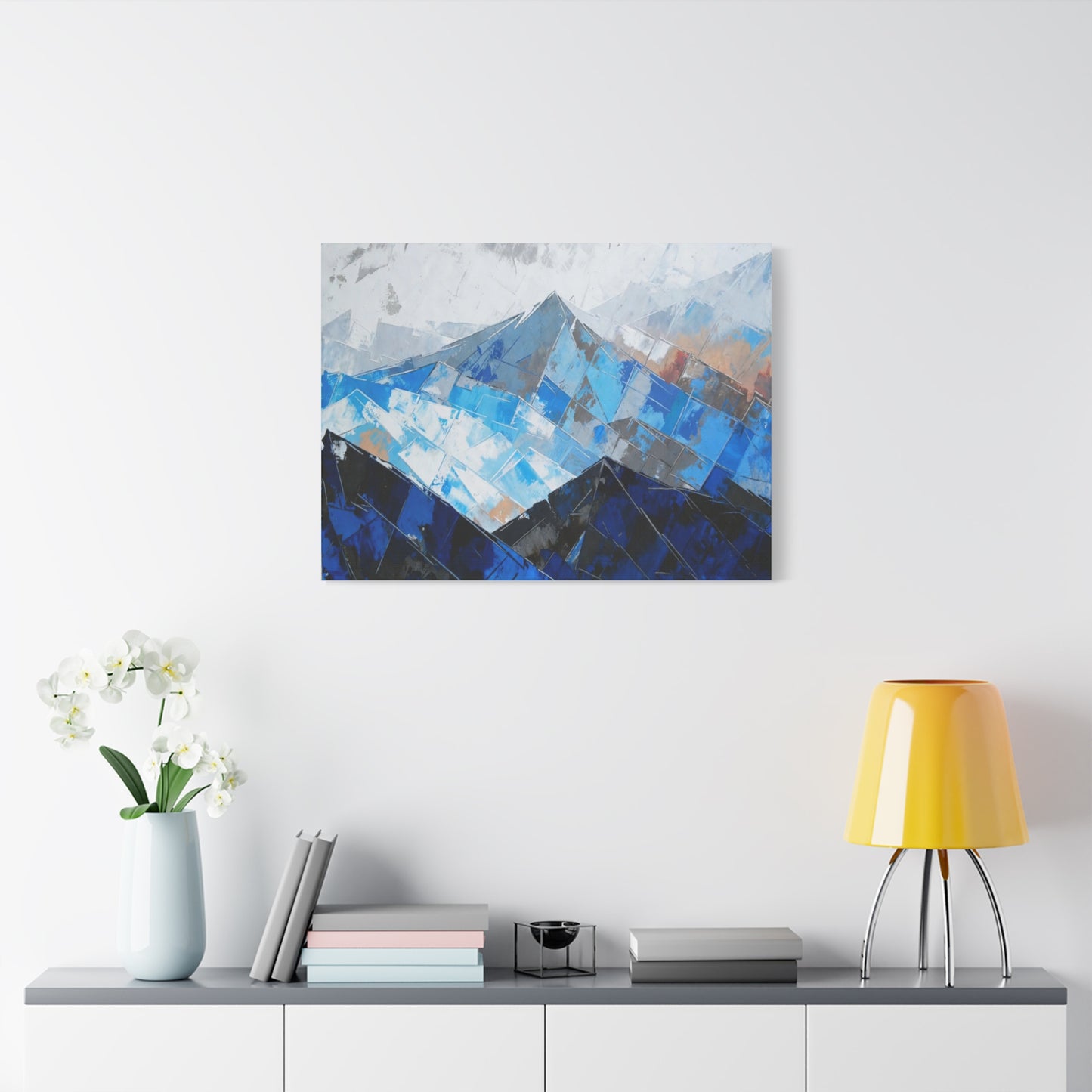 Blue Abstract Mountain Canvas Print – Modern Geometric Landscape Wall Art