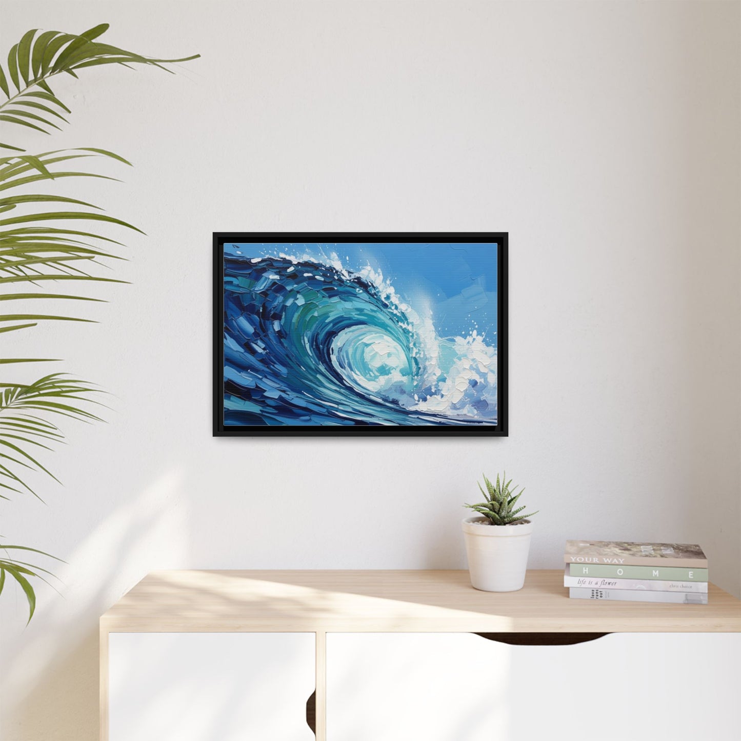 Framed Matte Canvas Wave Art — Blue Ocean Surf Wall Decor