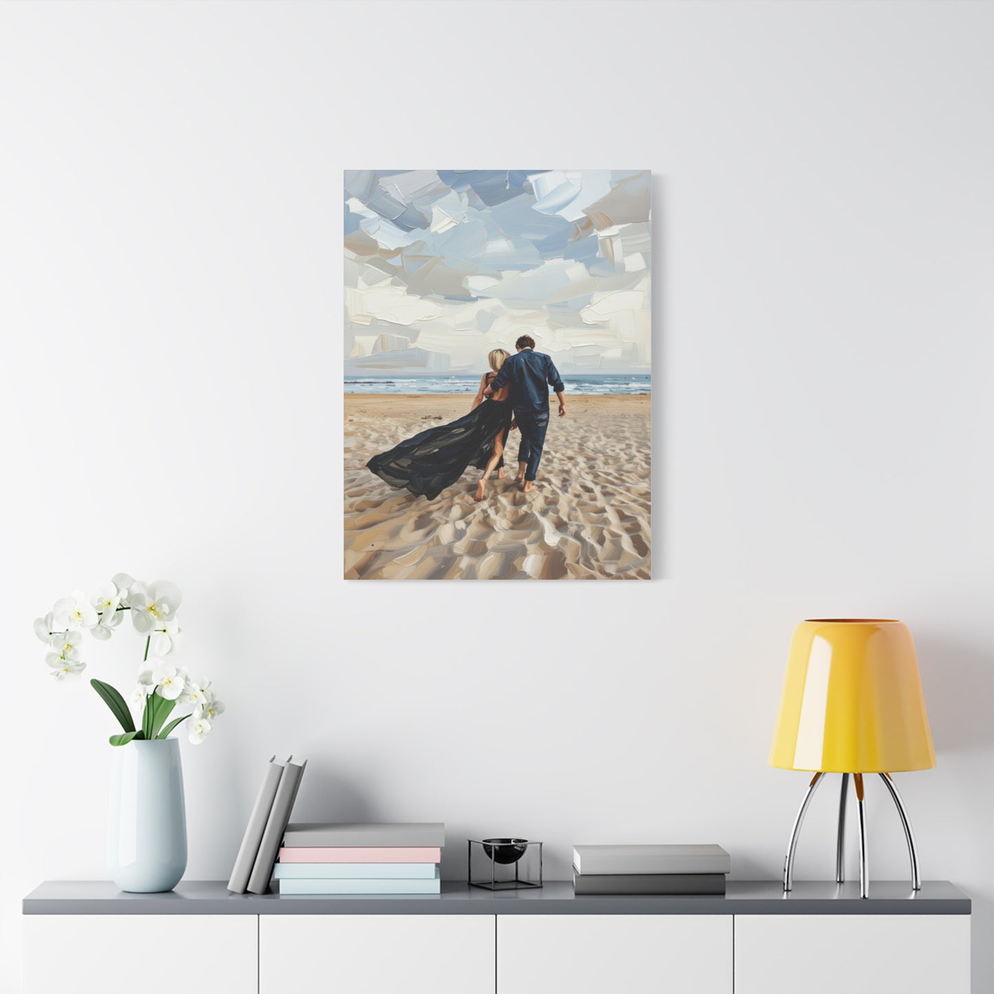 Beach Couple Canvas Print — Romantic Seaside Wall Art, Matte Stretched 1.25"