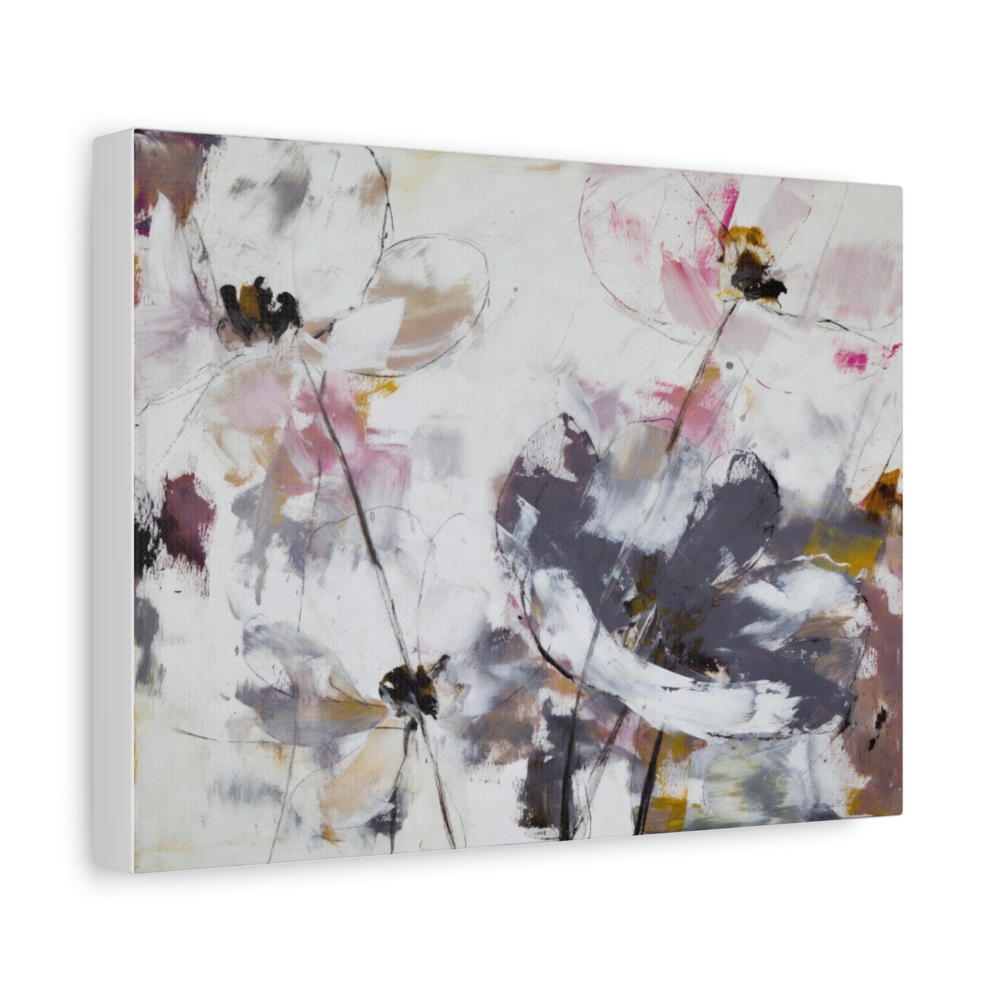 Abstract Floral Canvas Wall Art — Soft Neutral Blossoms Matte Stretched Canvas