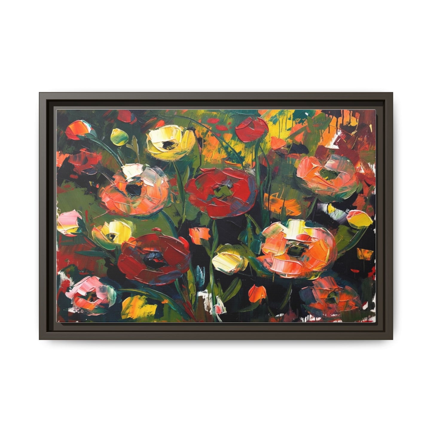 Framed Floral Canvas Print — Vibrant Abstract Poppies Wall Art