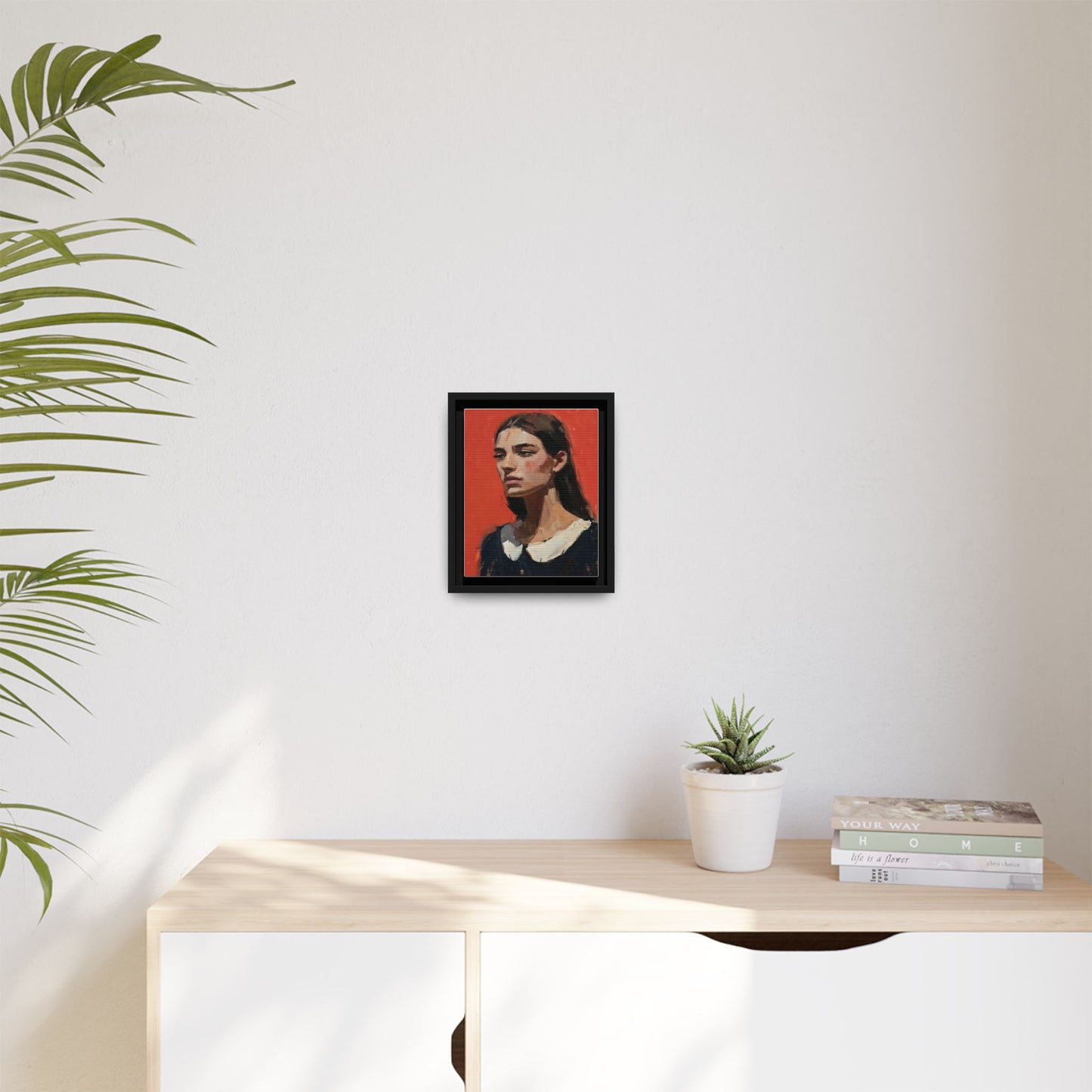 Framed Matte Canvas Portrait Print — Moody Red Figurative Art
