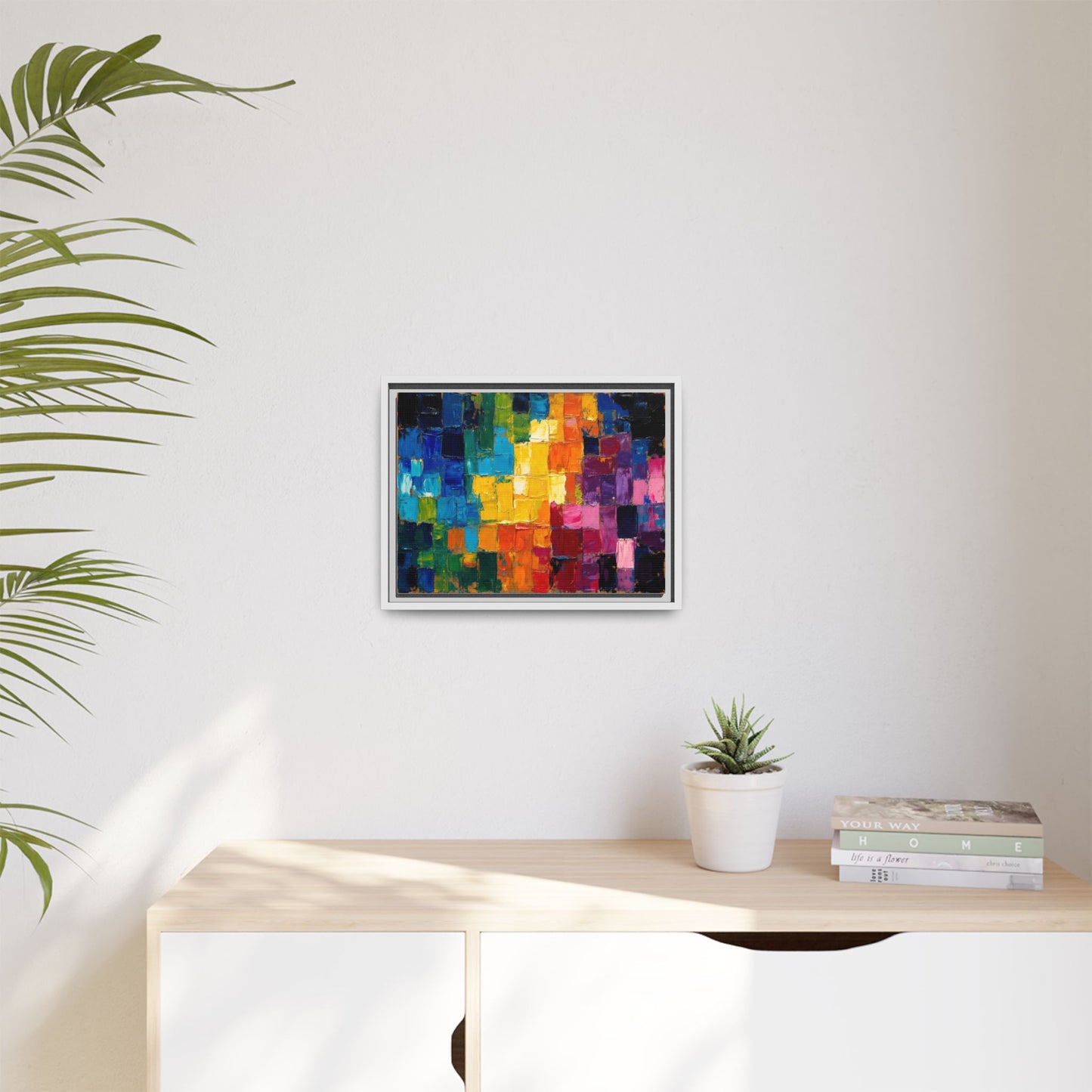 Abstract Rainbow Mosaic Framed Canvas Print — Colorful Modern Wall Art