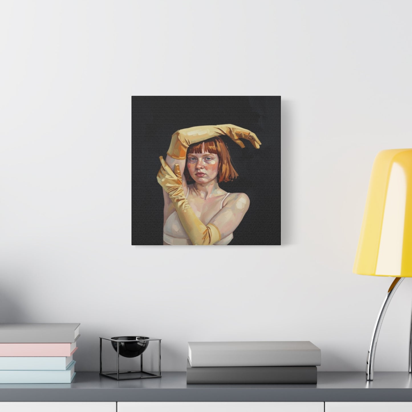 Contemporary Portrait Canvas — Redhead in Yellow Gloves Matte Stretched Art