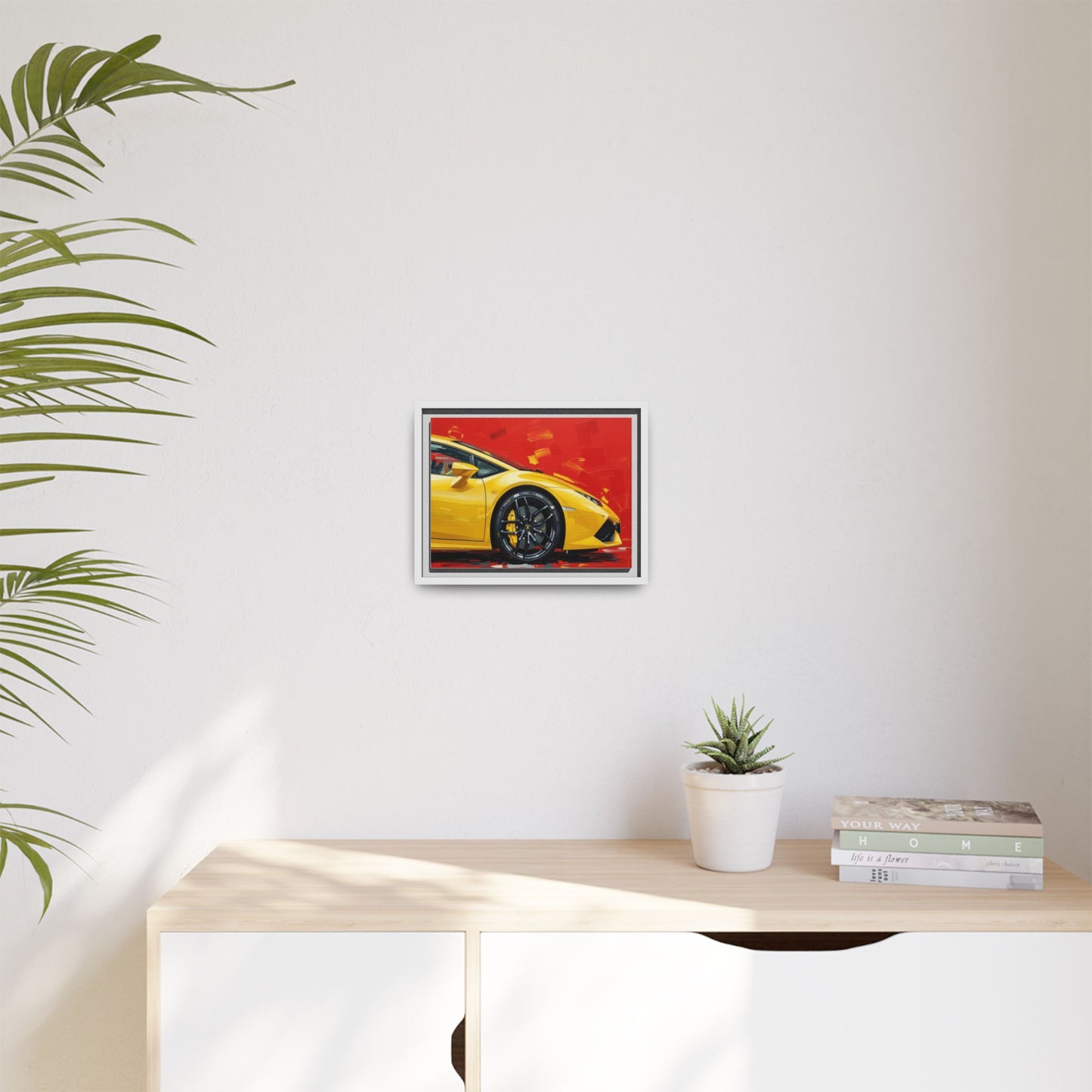 Yellow Sports Car Matte Canvas Print — Framed Automotive Wall Art