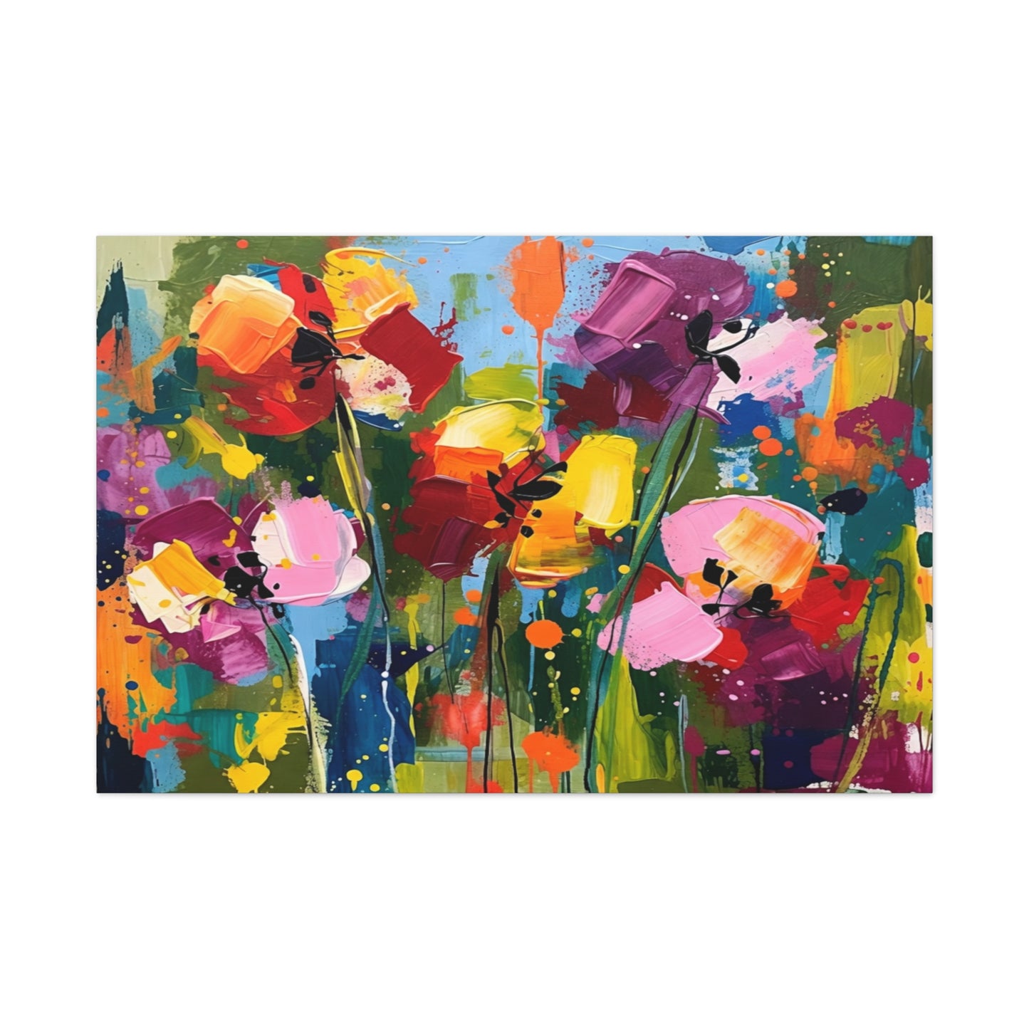 Vibrant Abstract Floral Canvas — Colorful Poppy Wall Art, Matte Stretched 1.25"